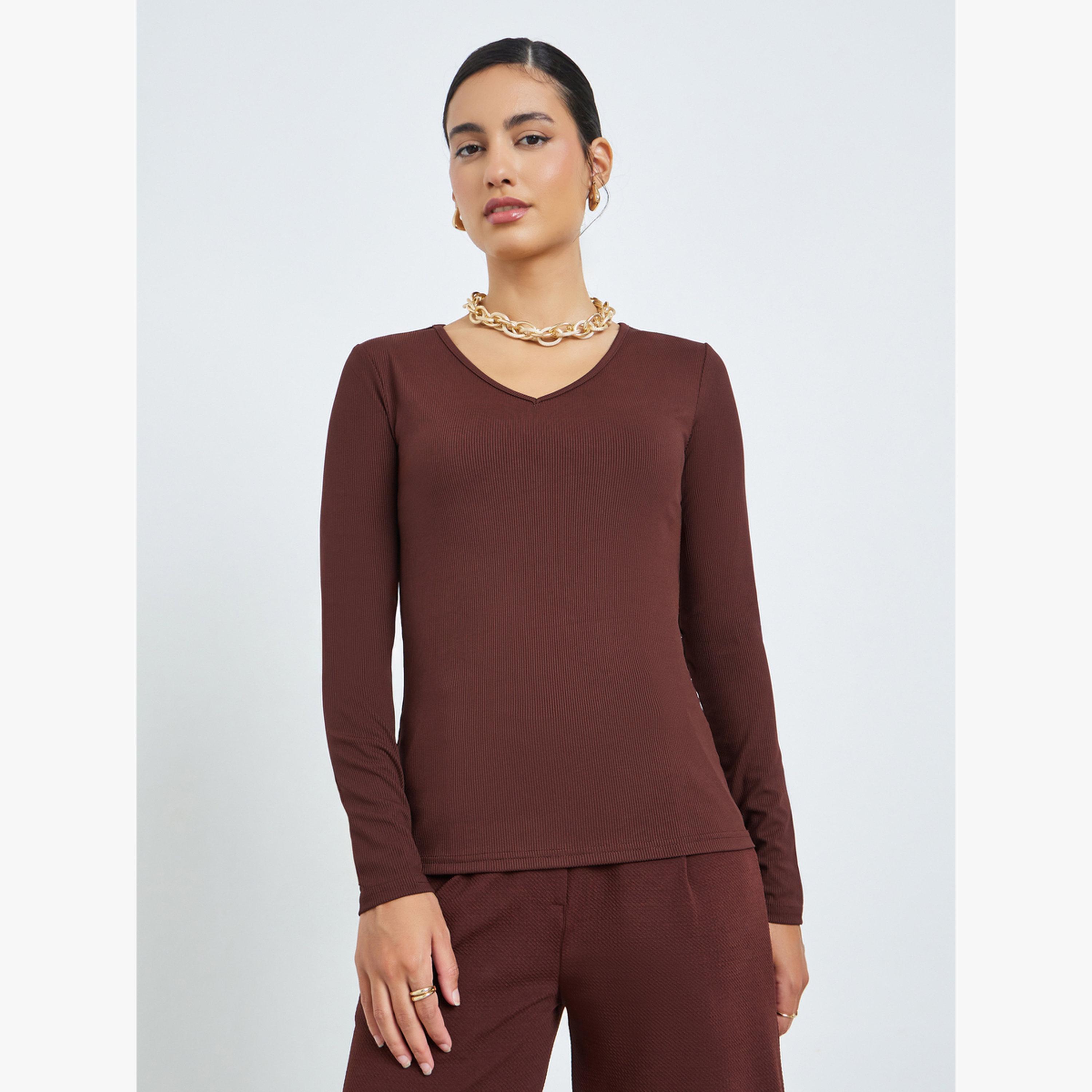 بلوزة محبوكة بأكمام طويلة-women-clothing-tshirts-image-1