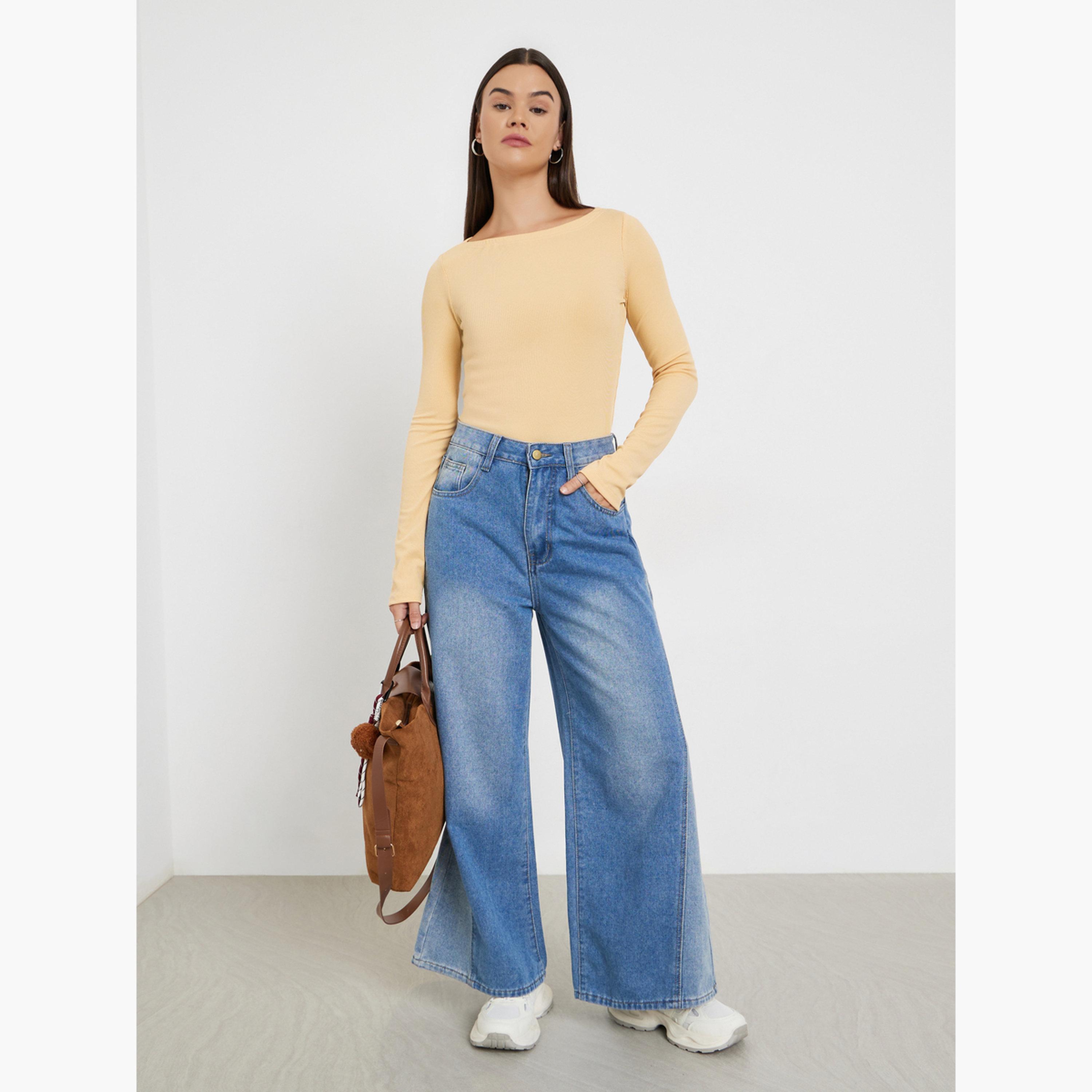 ستايلي - بلوزة بيج مضلعة بفتحة رقبة للنساء-women-clothing-tshirts-image-2