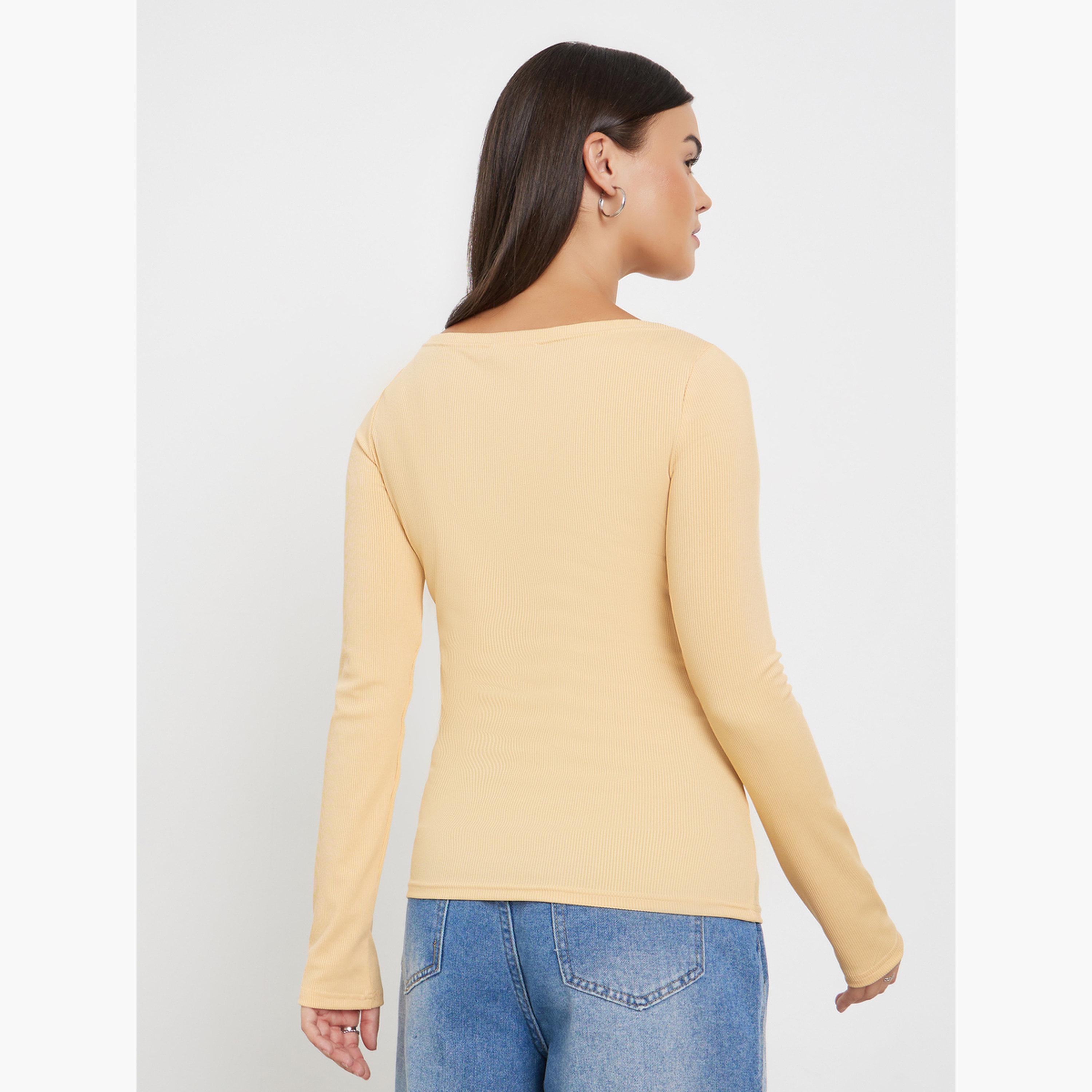 ستايلي - بلوزة بيج مضلعة بفتحة رقبة للنساء-women-clothing-tshirts-image-5