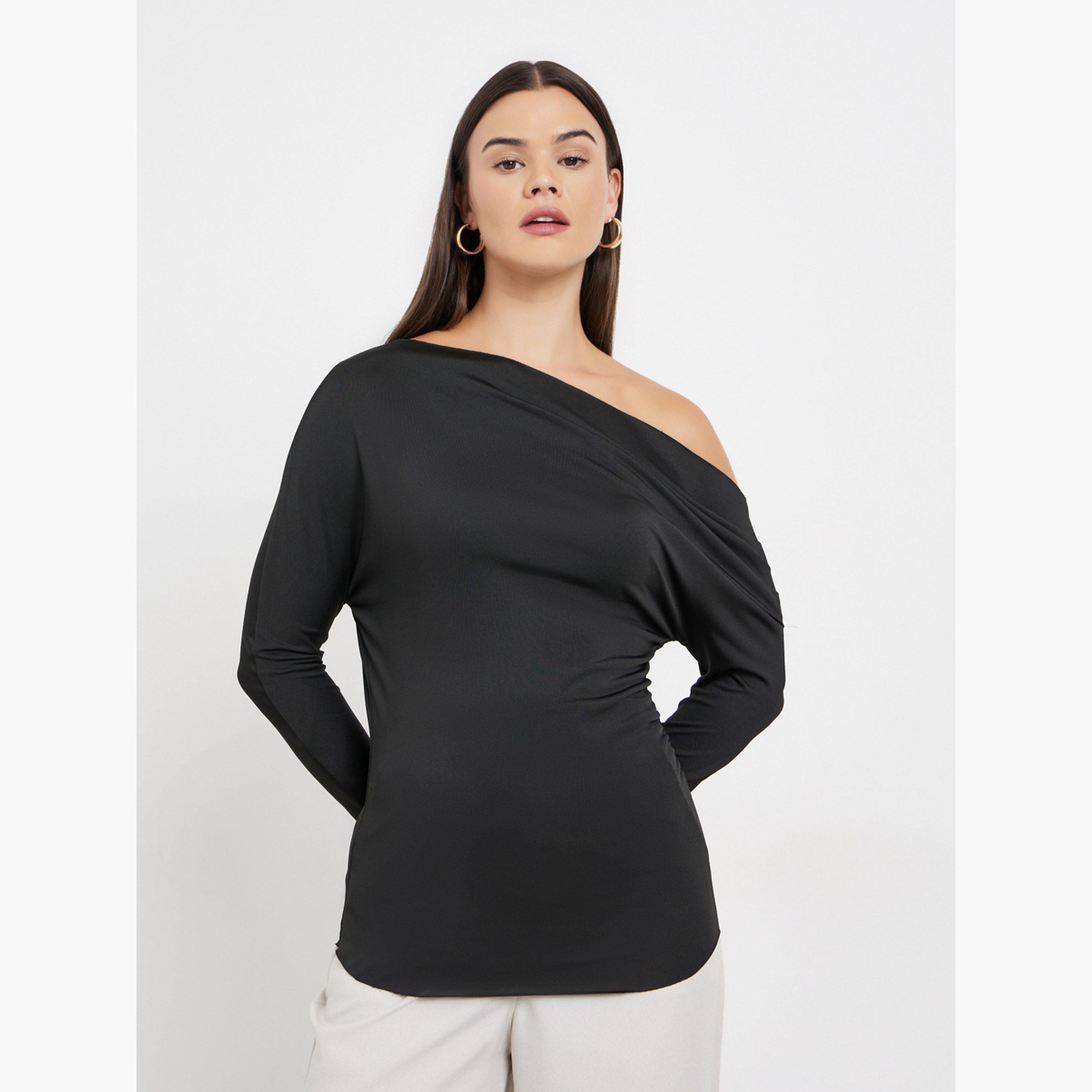 Styli Black One-Shoulder Blouse-women-clothing-tshirts-image-1