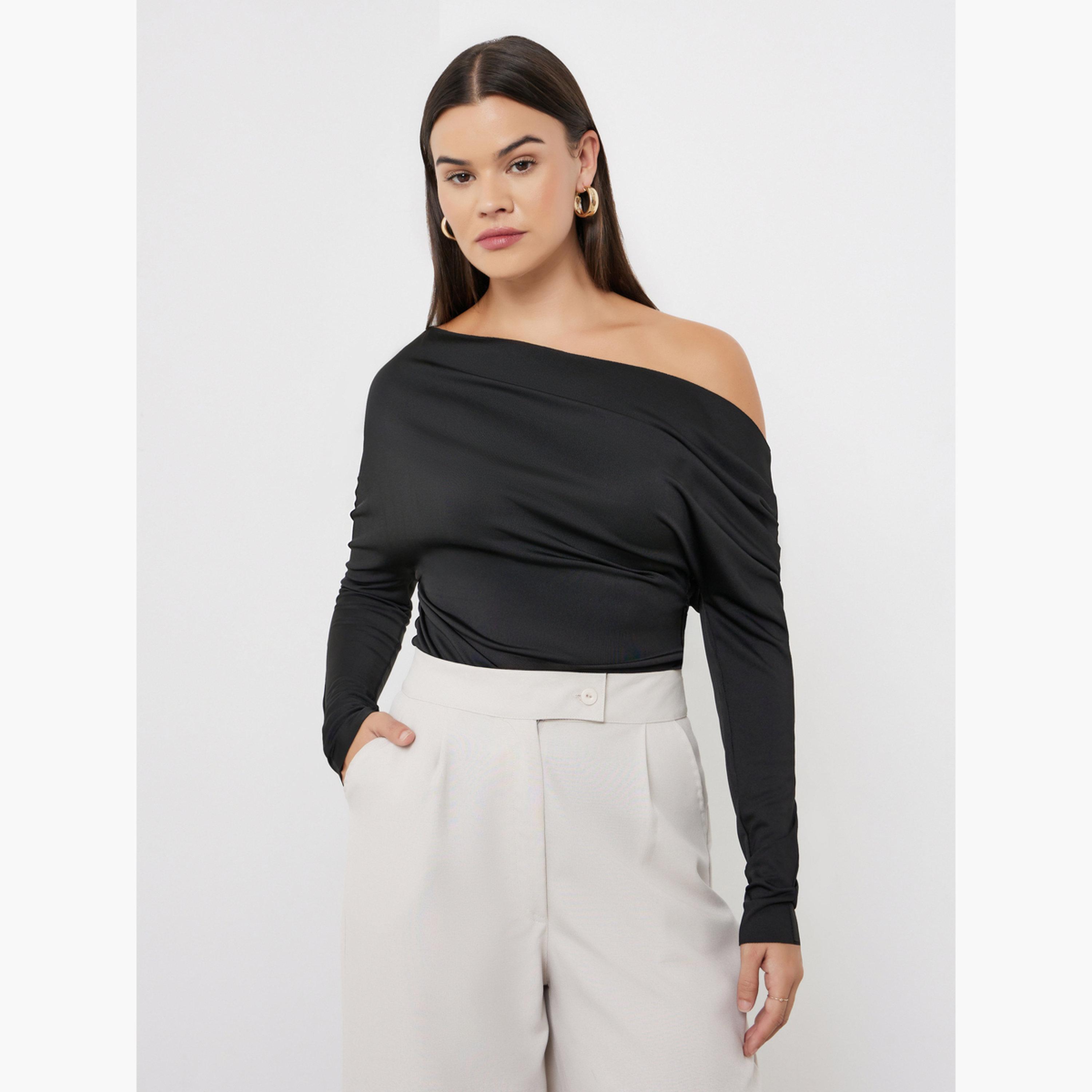Styli Black One-Shoulder Blouse-women-clothing-tshirts-image-3