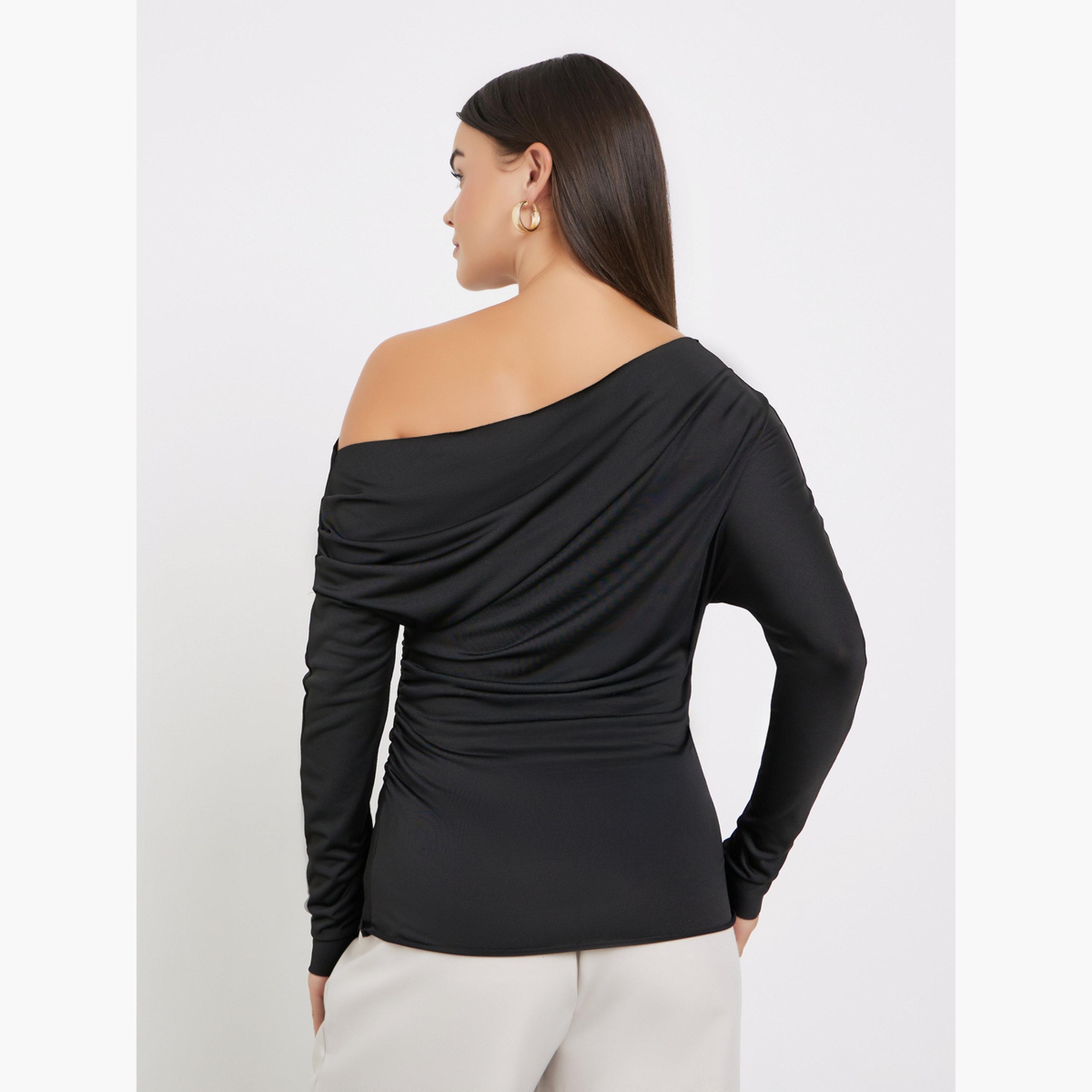 Styli Black One-Shoulder Blouse-women-clothing-tshirts-image-5