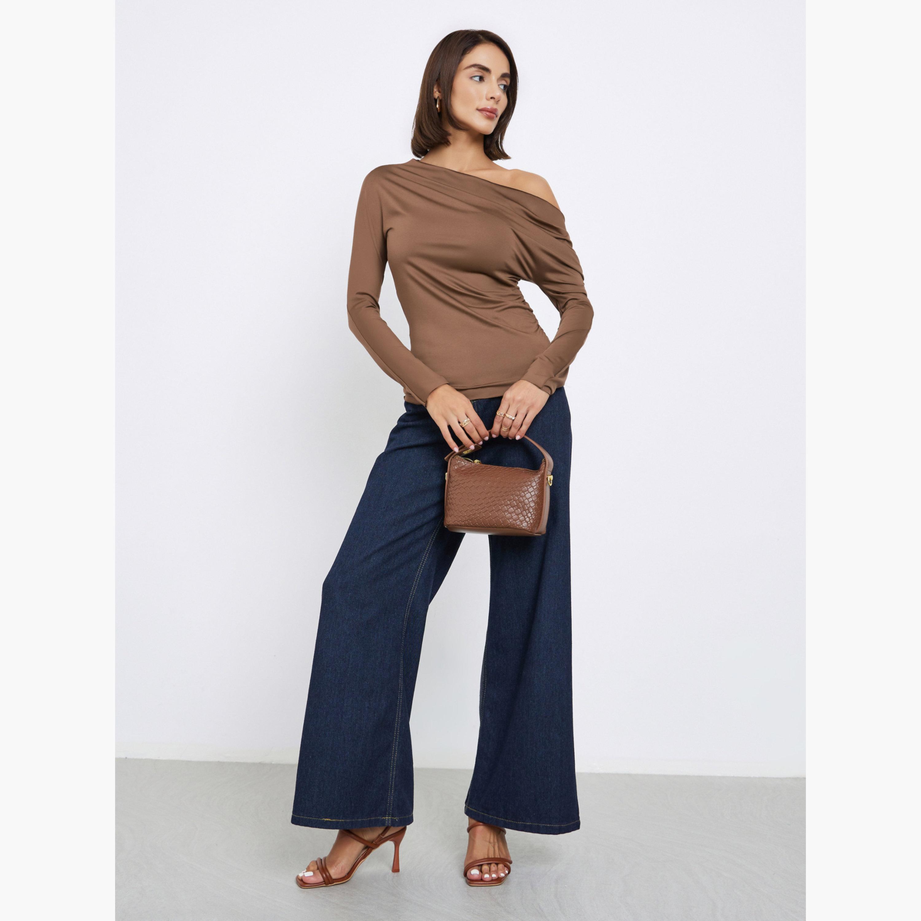 Styli Brown One-Shoulder Blouse-women-clothing-tshirts-image-2