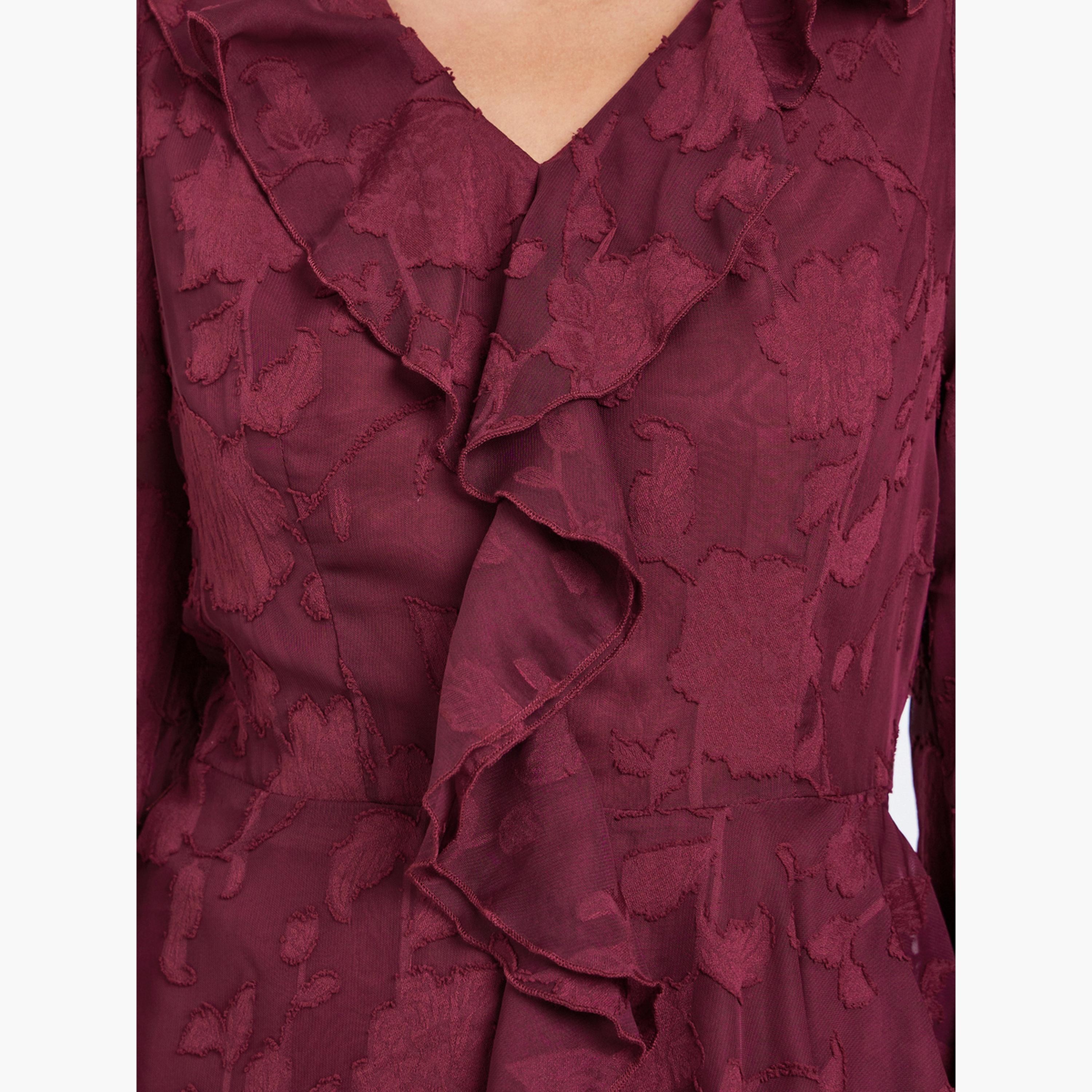 ستايلي - بلوزة بأكمام طويلة وكشكش لون مارون-women-clothing-shirtsandblouses-blouses-image-4
