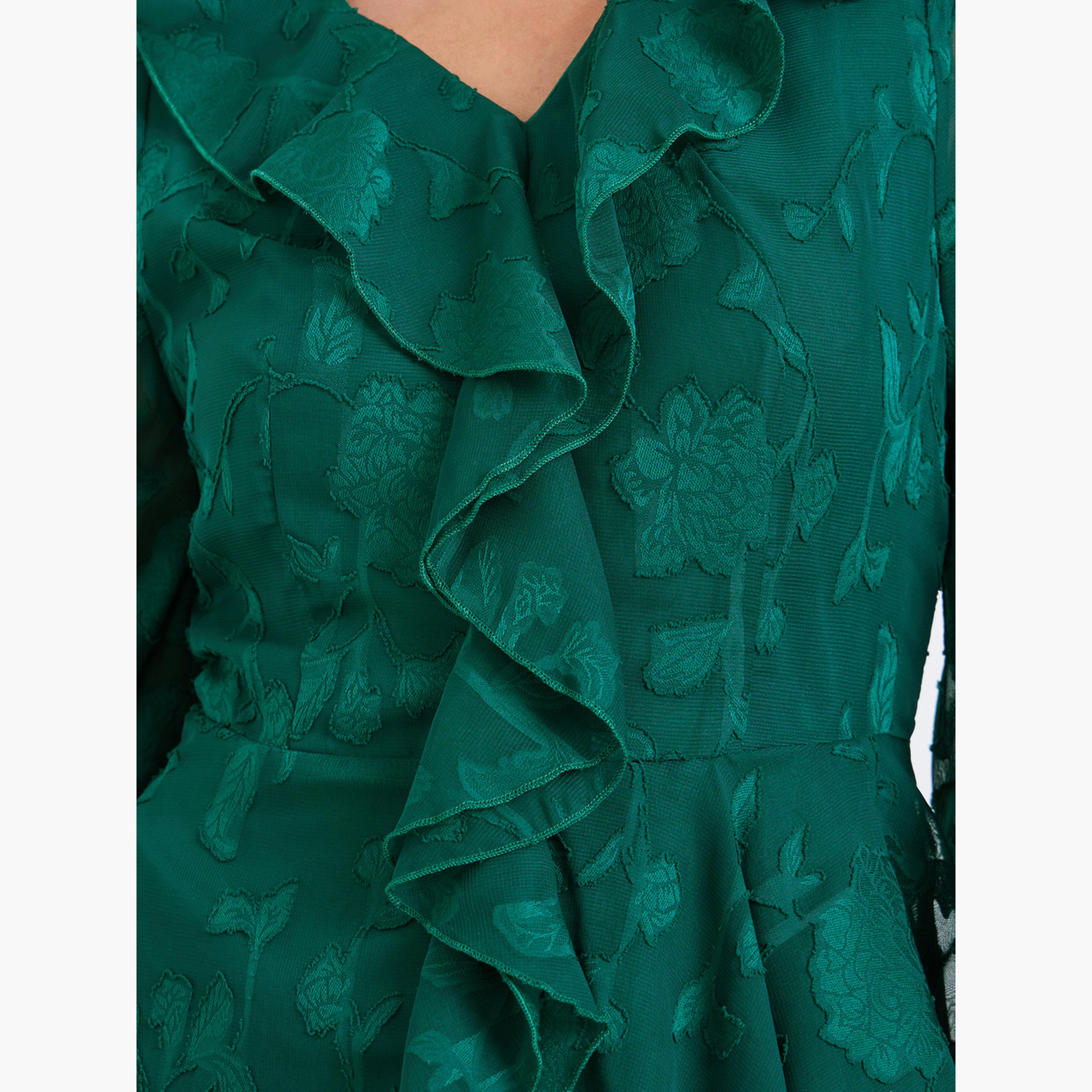 ستايلي - بلوزة بأكمام طويلة وكشكش لون أخضر زمردي-women-clothing-shirtsandblouses-blouses-image-4