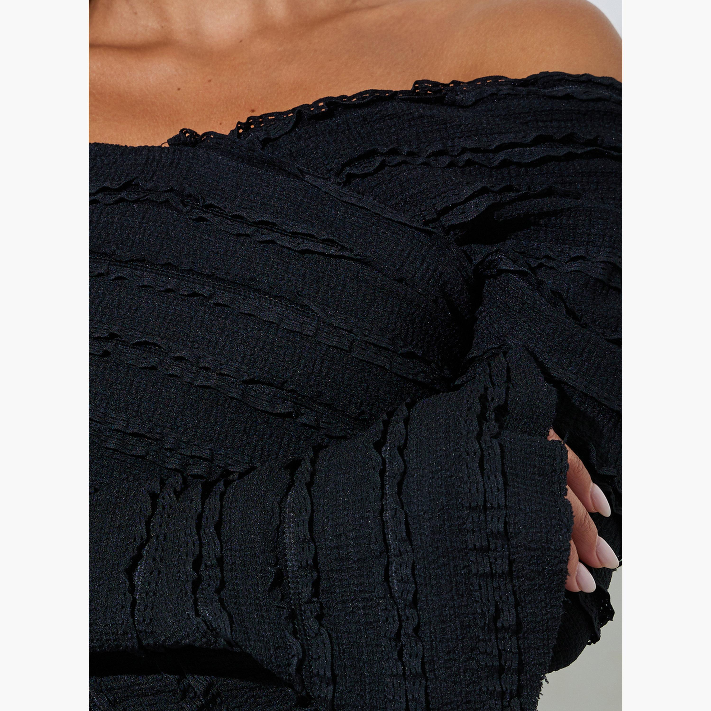 Styli Black Ruffled Long Sleeve Crisscross Blouse-women-clothing-shirtsandblouses-blouses-image-5