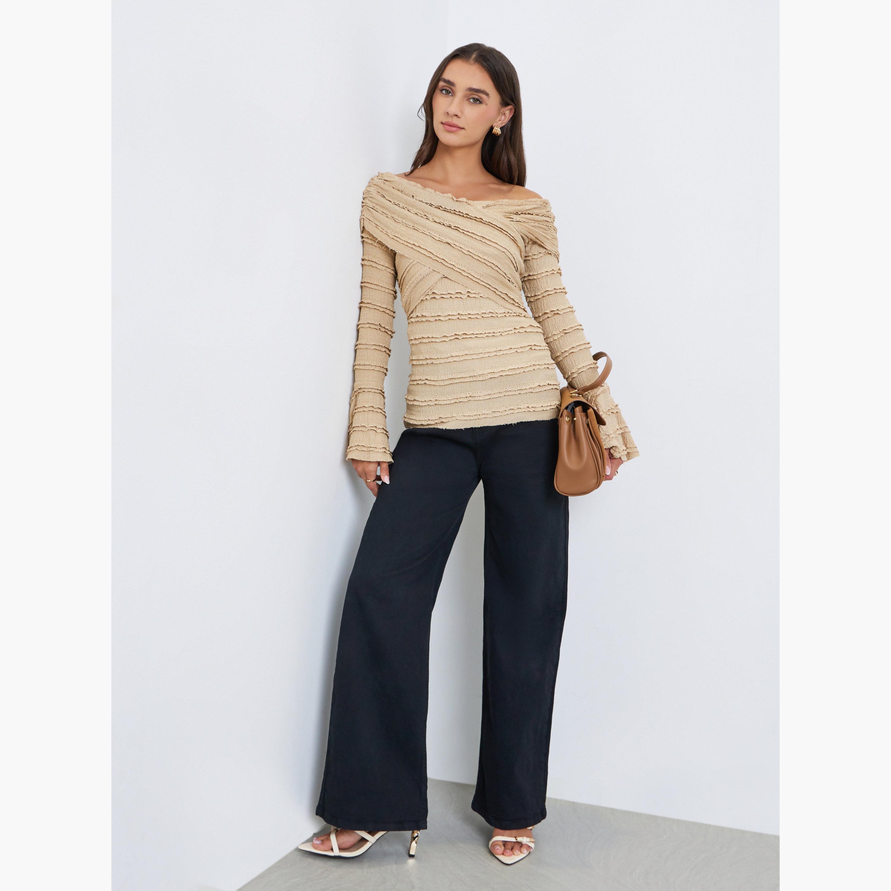 ستايلي - بلوزة متقاطعة بأكمام طويلة ومزينة بكشكشة-women-clothing-shirtsandblouses-blouses-image-1