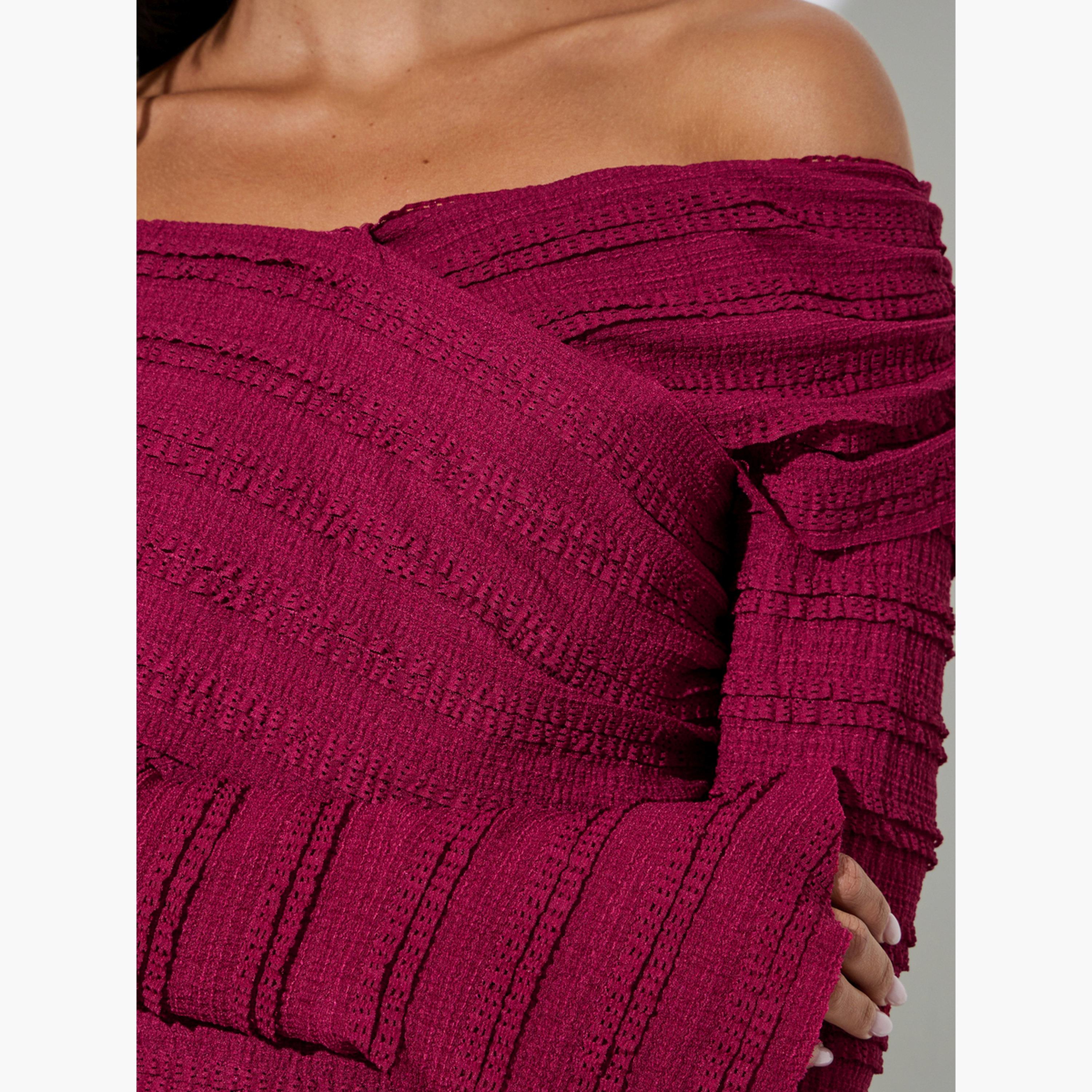 Styli Burgundy Ruffled Long Sleeve Crisscross Blouse-women-clothing-shirtsandblouses-blouses-image-5