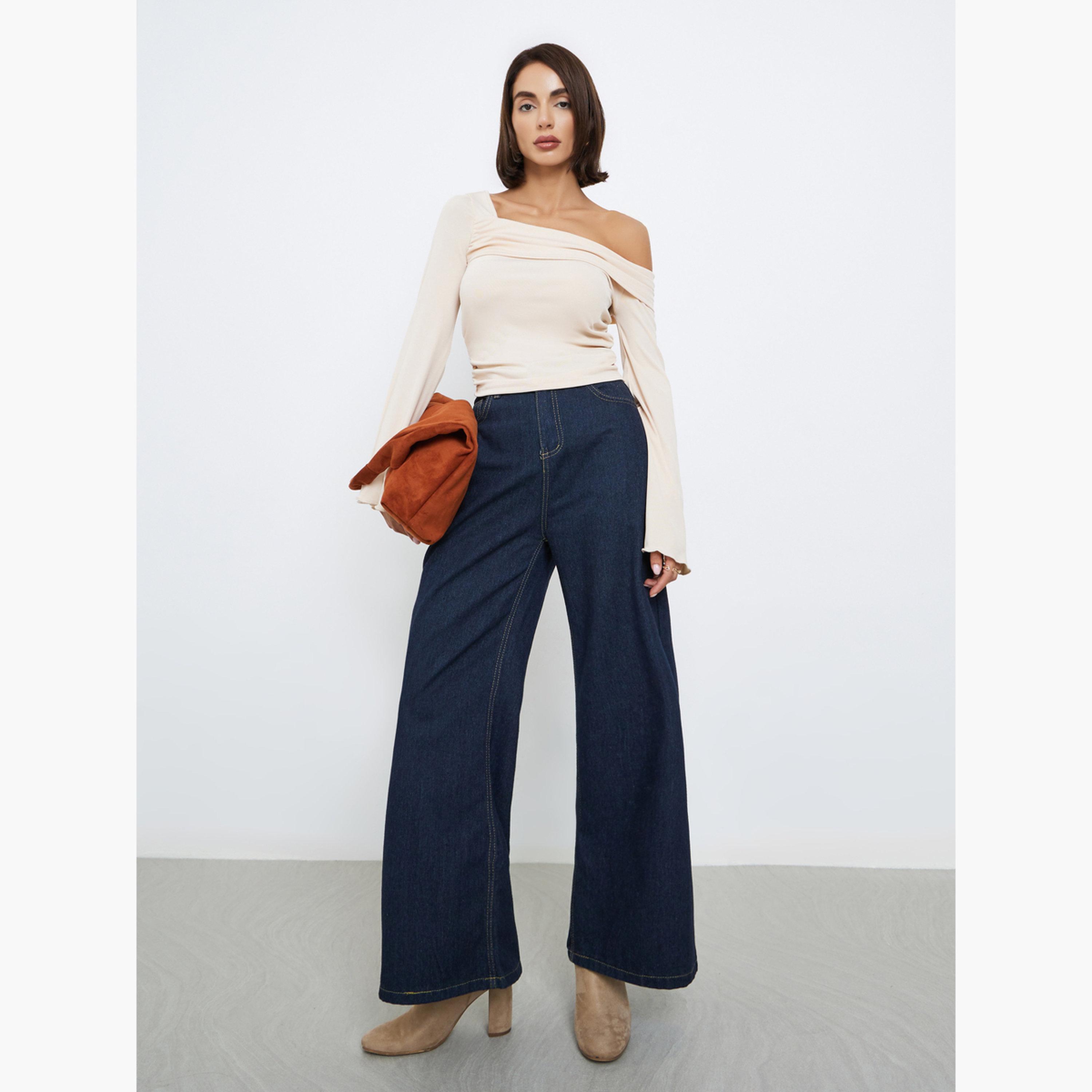 ستايلي - بلوزة كريمية محبوكة برقبة غير متماثلة للنساء-women-clothing-tshirts-image-2