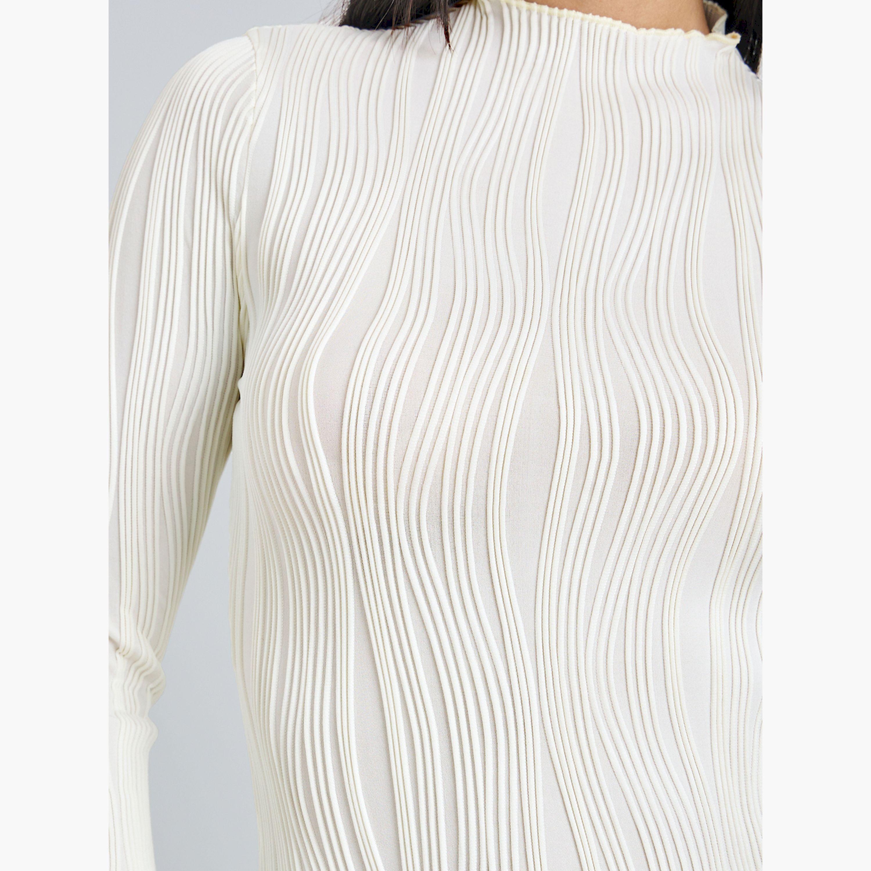 Styli Off-White Textured Knit Long Sleeve Top-women-clothing-tshirts-image-5