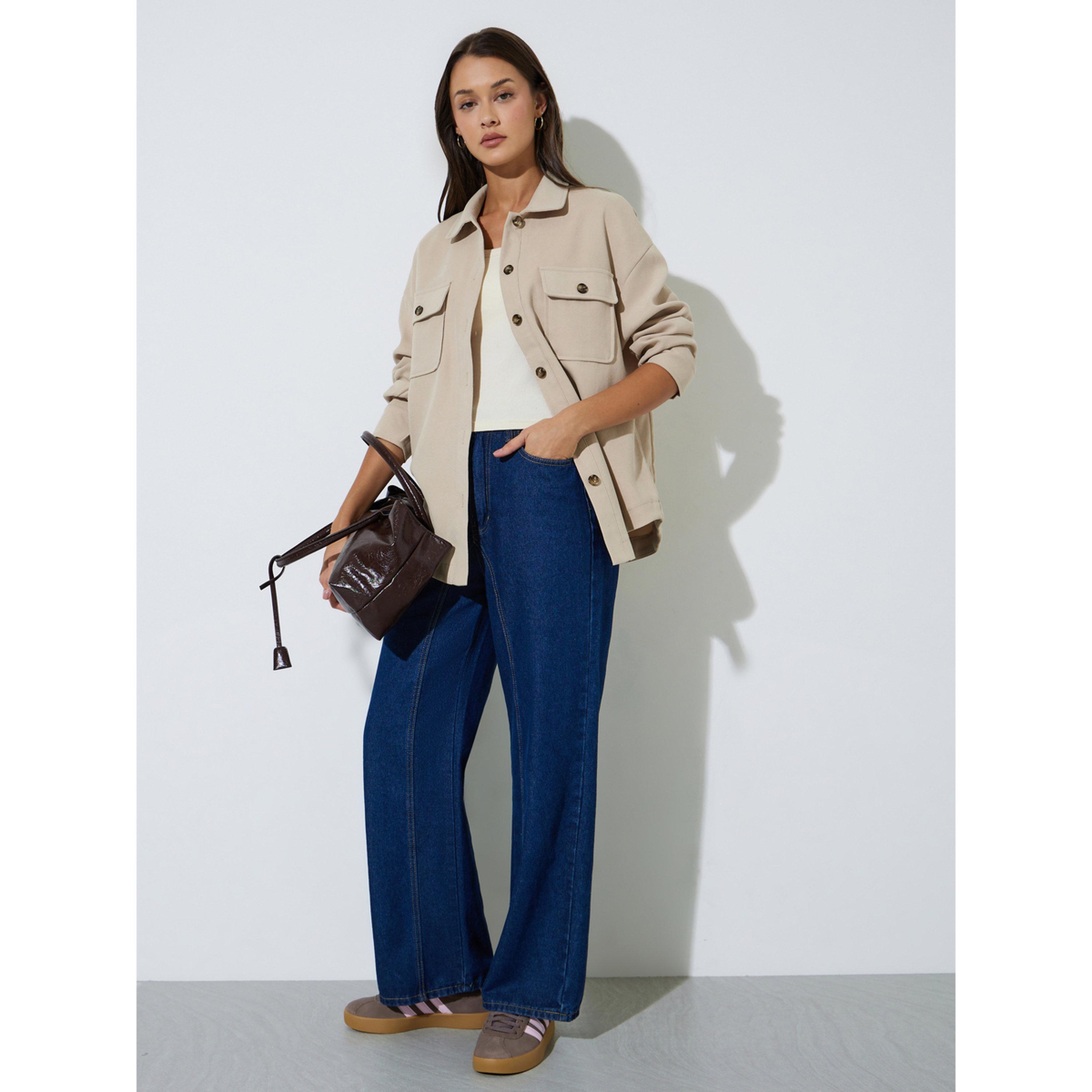 Styli Beige Front Button Collared Shirt-women-clothing-shirtsandblouses-shirts-image-2