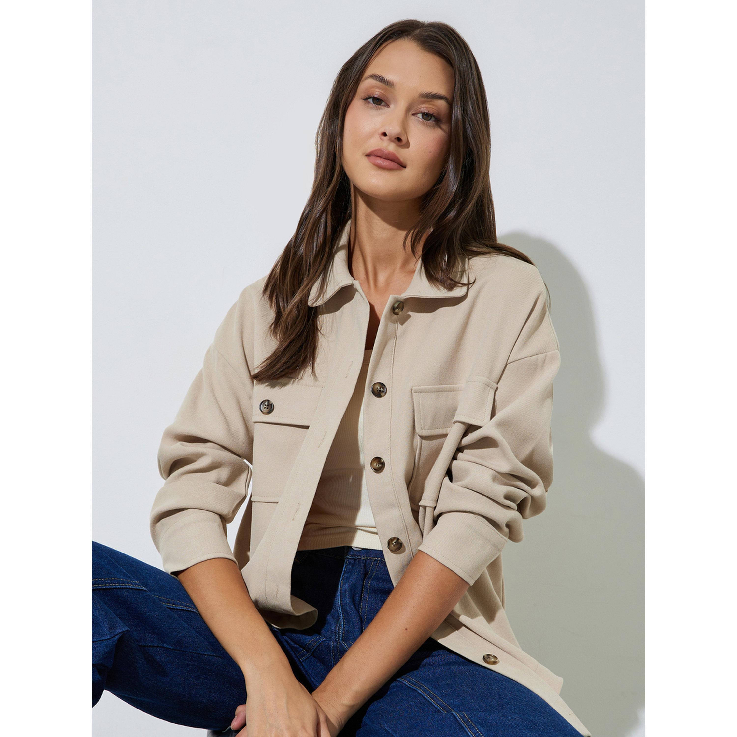 Styli Beige Front Button Collared Shirt-women-clothing-shirtsandblouses-shirts-image-3