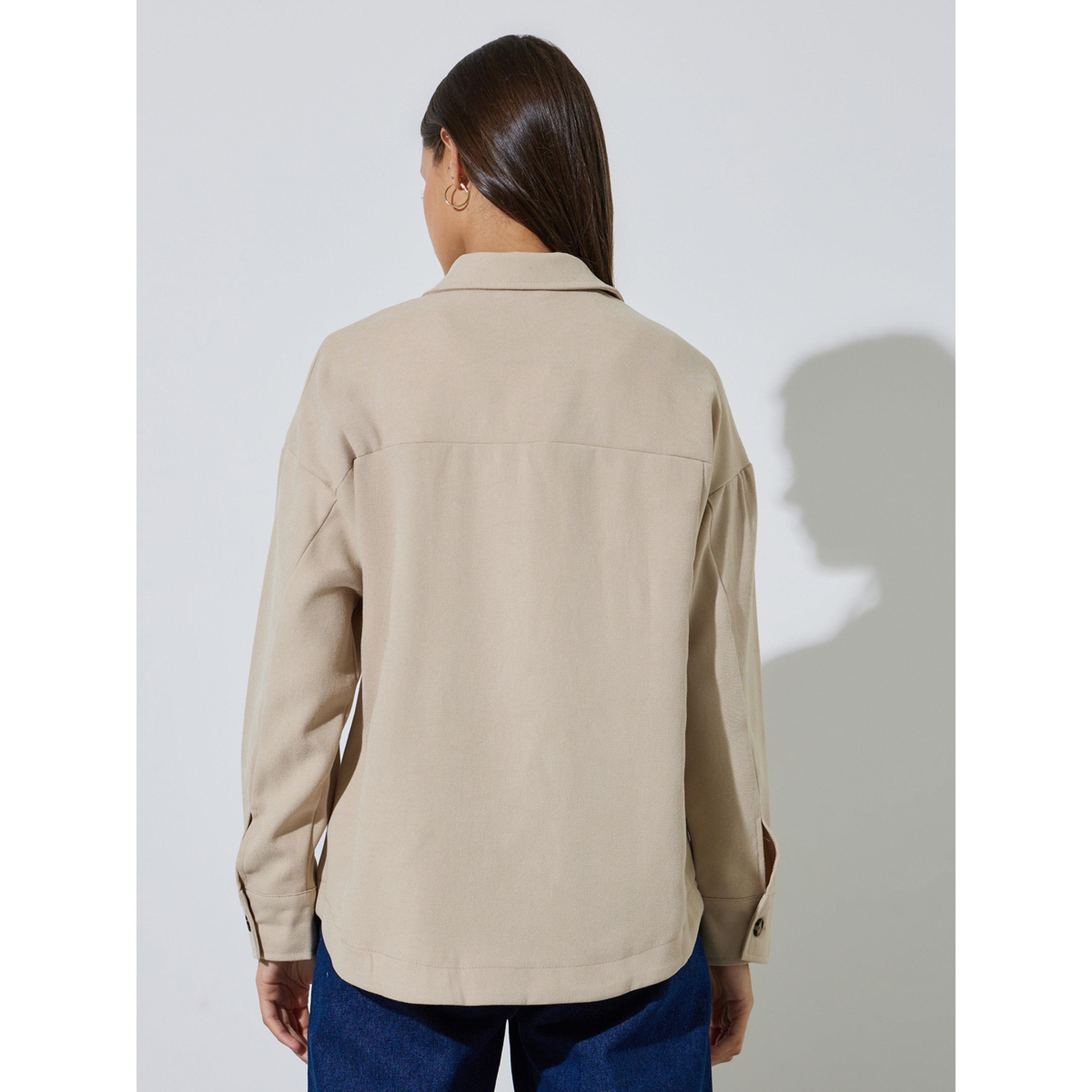 Styli Beige Front Button Collared Shirt-women-clothing-shirtsandblouses-shirts-image-4