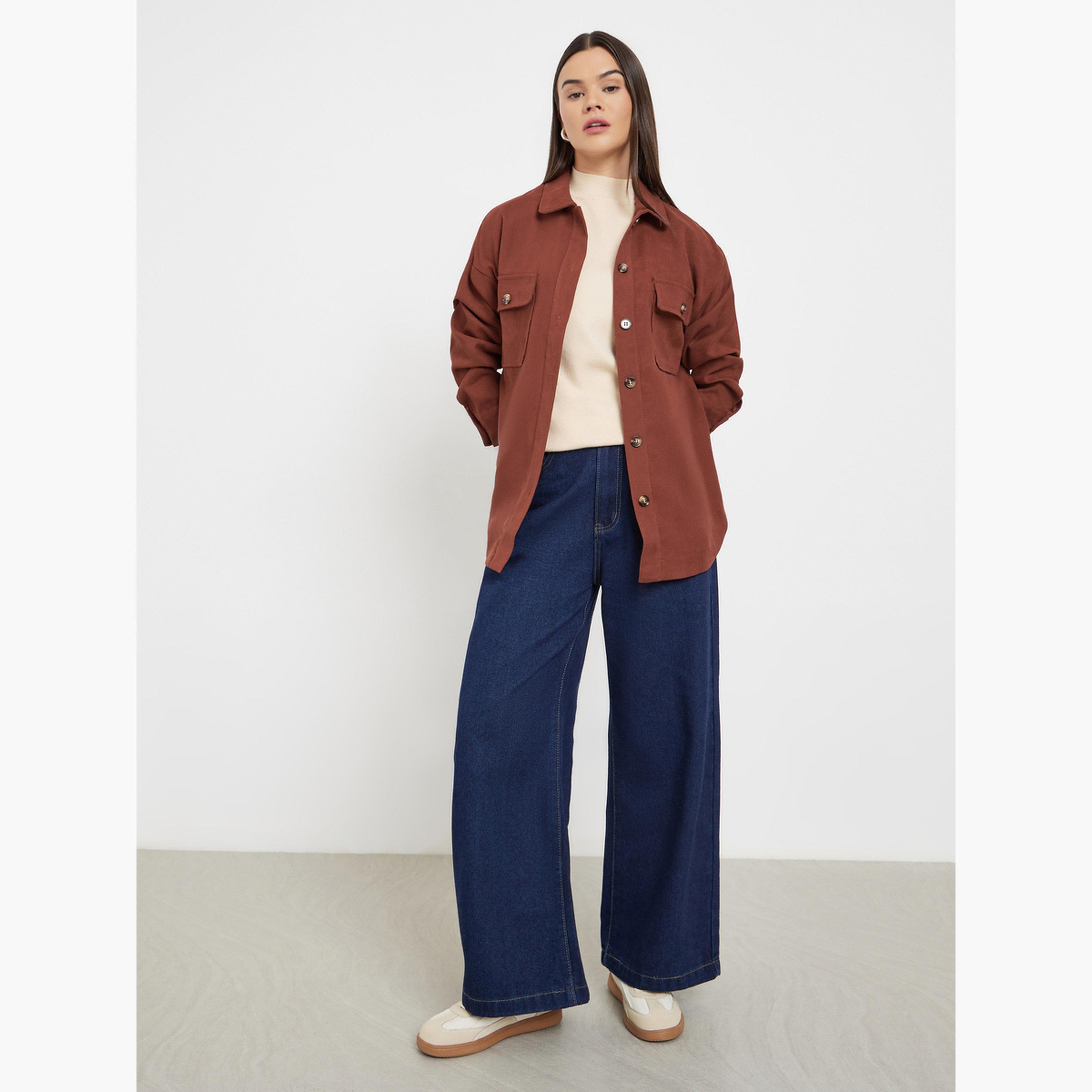 Styli Brown Front Button Collared Shirt-women-clothing-shirtsandblouses-shirts-image-2