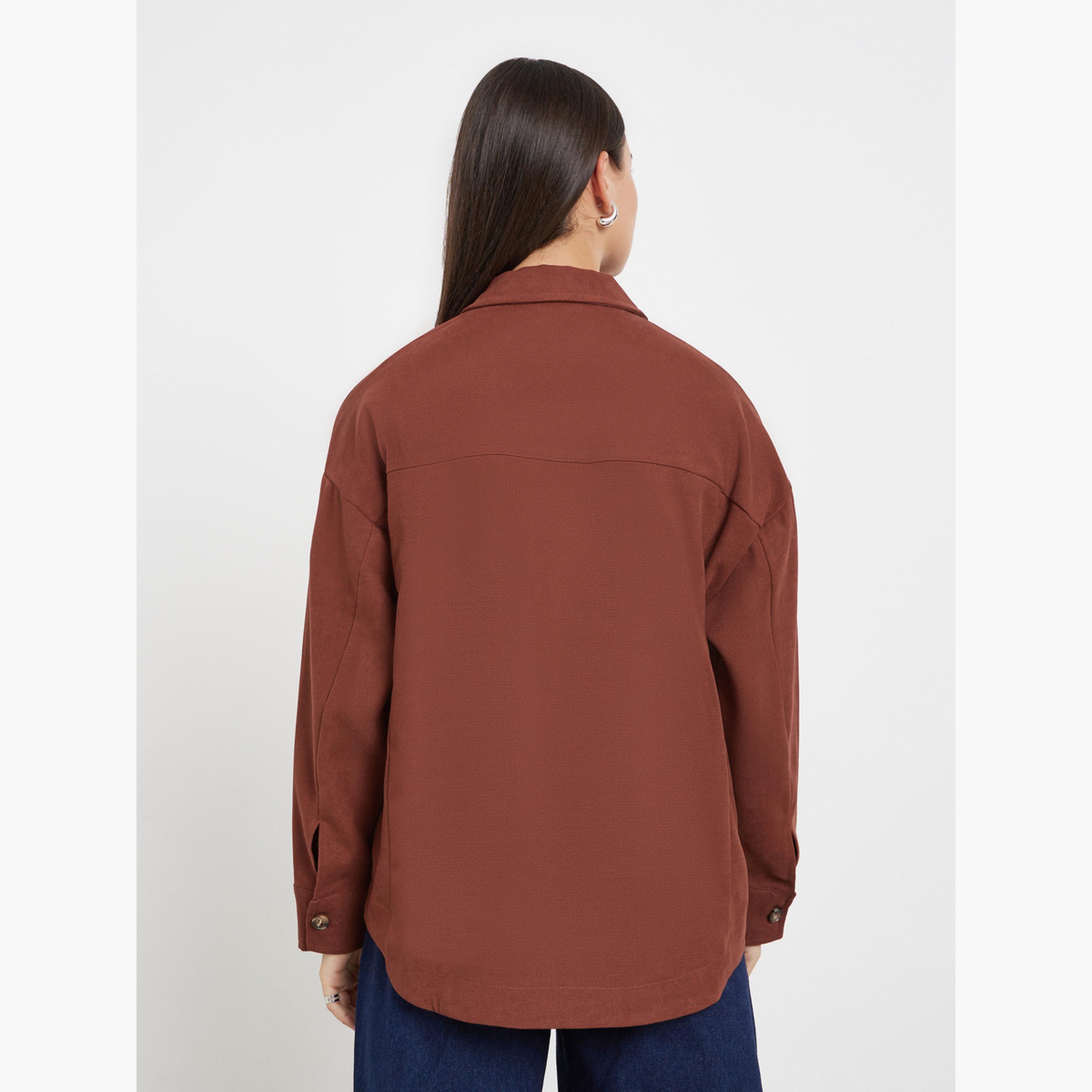 ستايلي - قميص بني بأزرار أمامية وياقة-women-clothing-shirtsandblouses-shirts-image-5