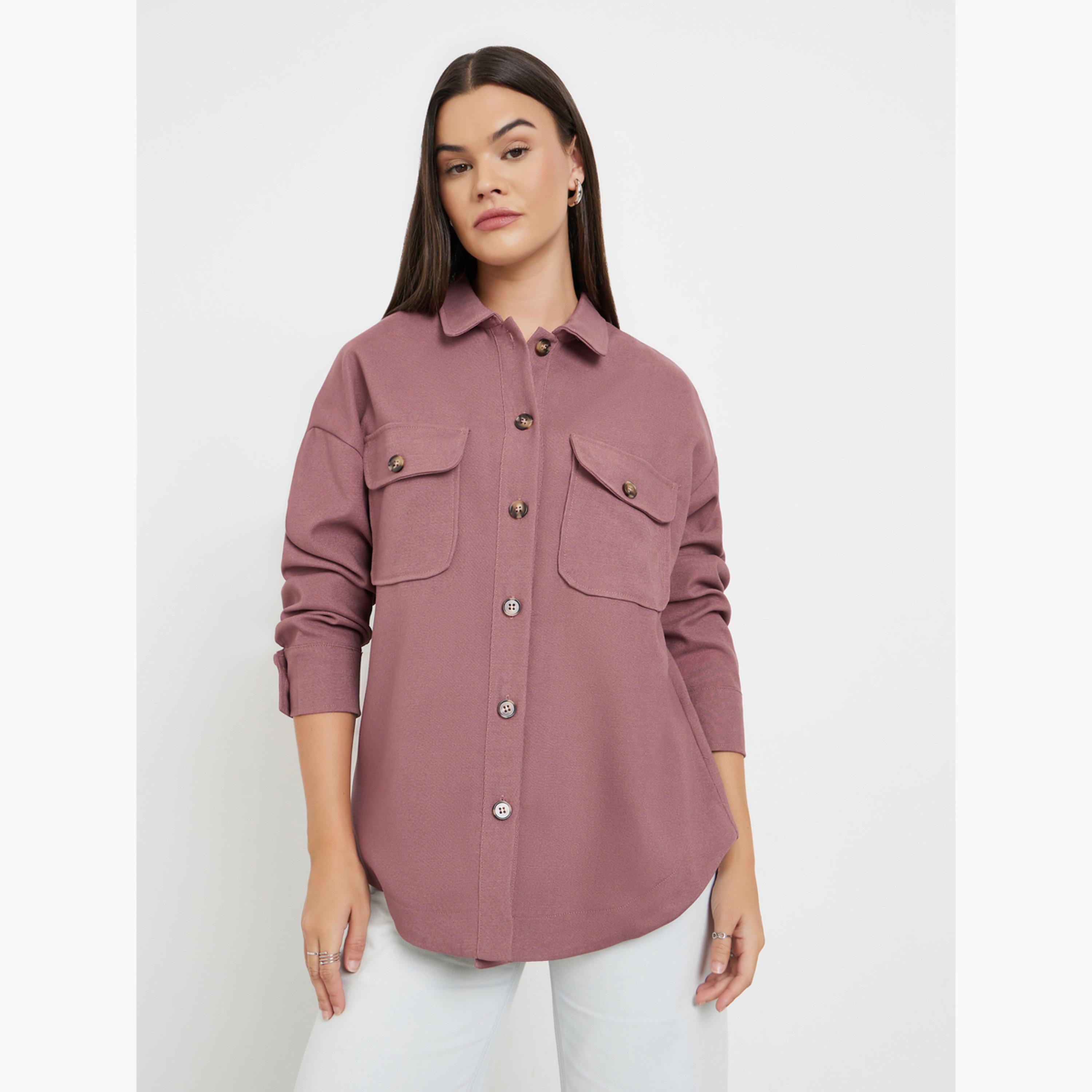 Styli Pink Front Button Collared Shirt-women-clothing-shirtsandblouses-shirts-image-1
