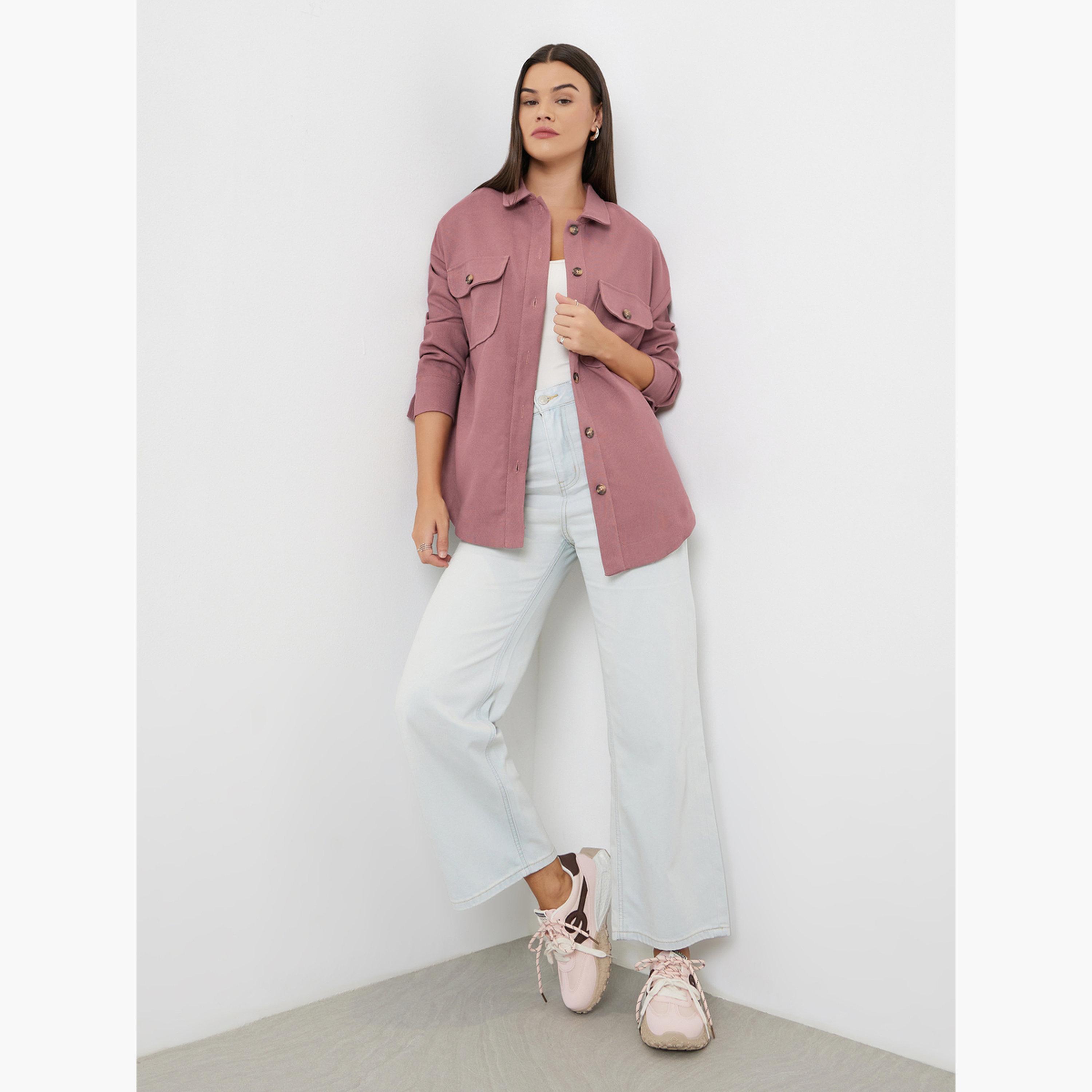 Styli Pink Front Button Collared Shirt-women-clothing-shirtsandblouses-shirts-image-2