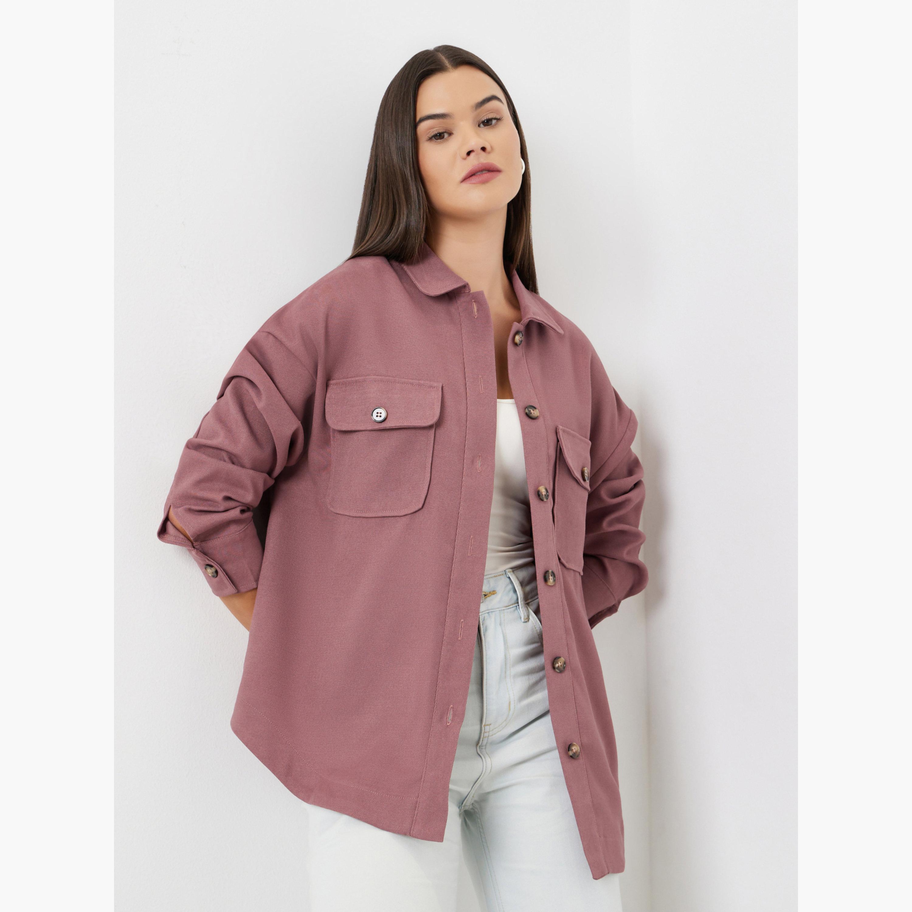 Styli Pink Front Button Collared Shirt-women-clothing-shirtsandblouses-shirts-image-3
