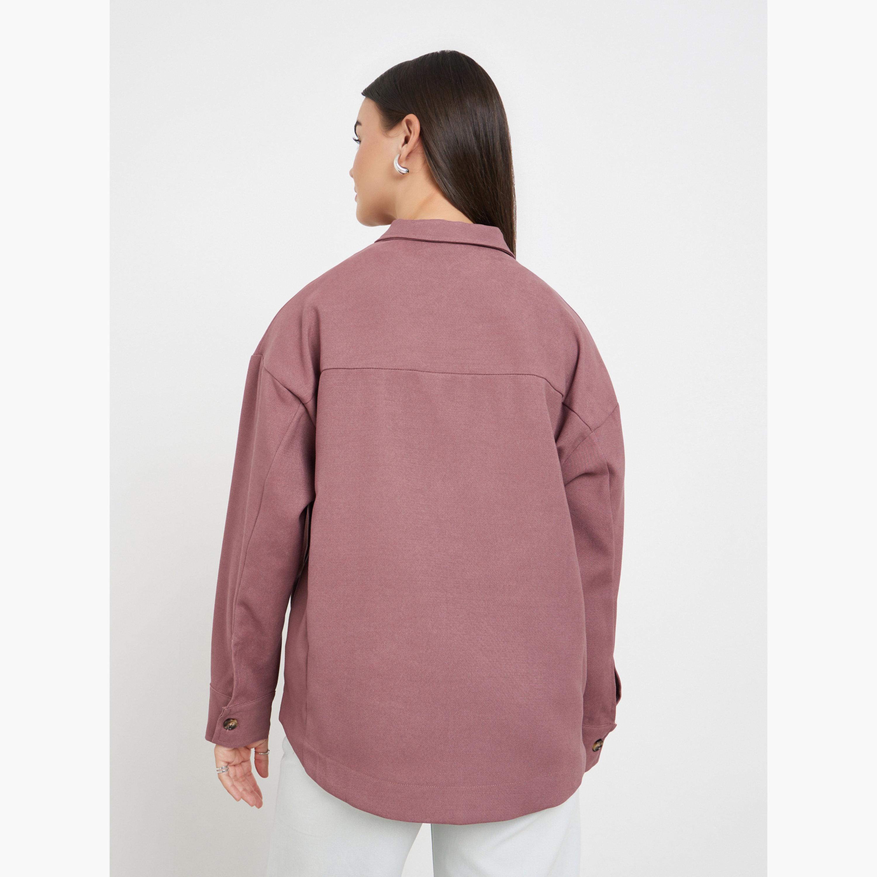 Styli Pink Front Button Collared Shirt-women-clothing-shirtsandblouses-shirts-image-5