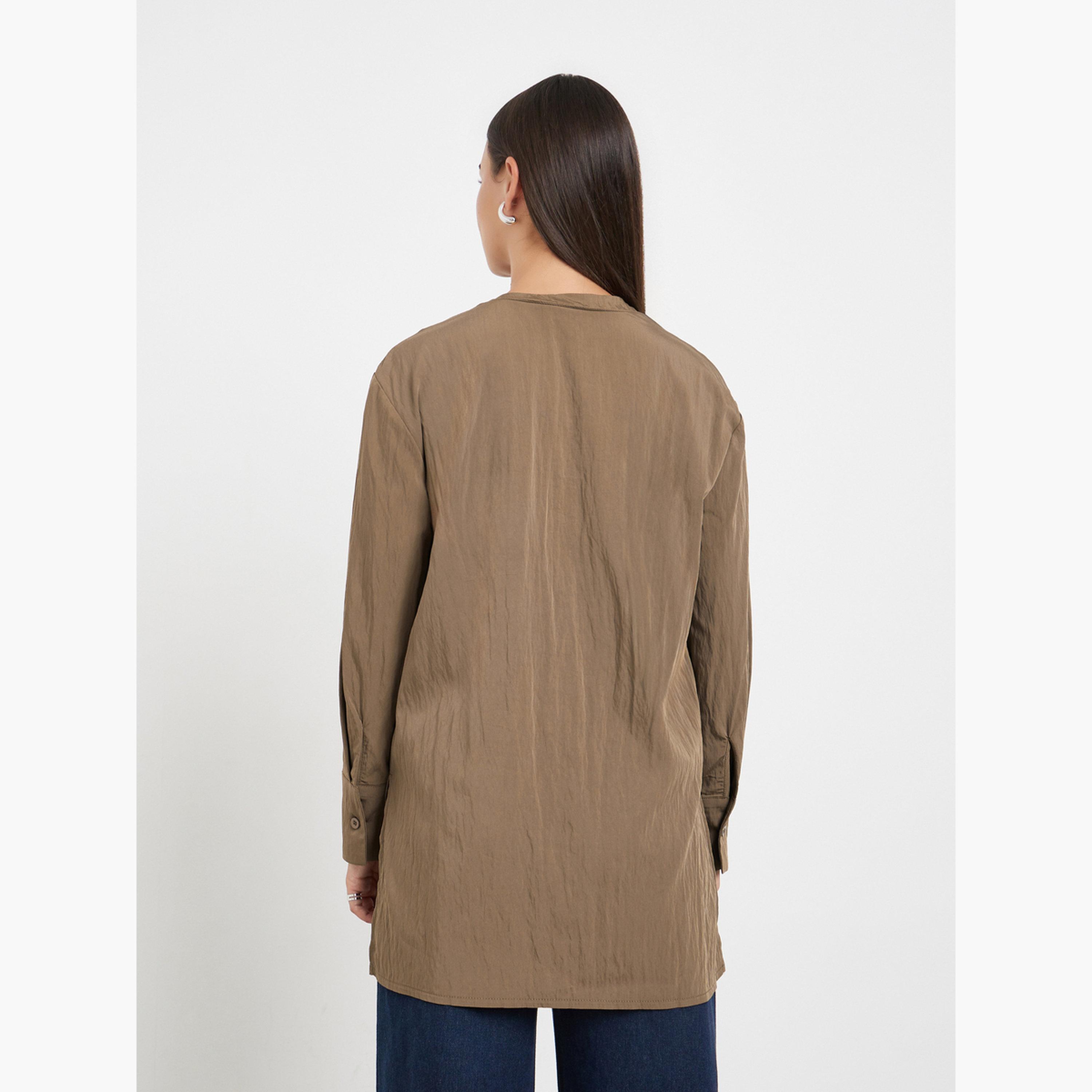 Styli Brown Long Sleeve Tunic Top-women-clothing-tshirts-image-4
