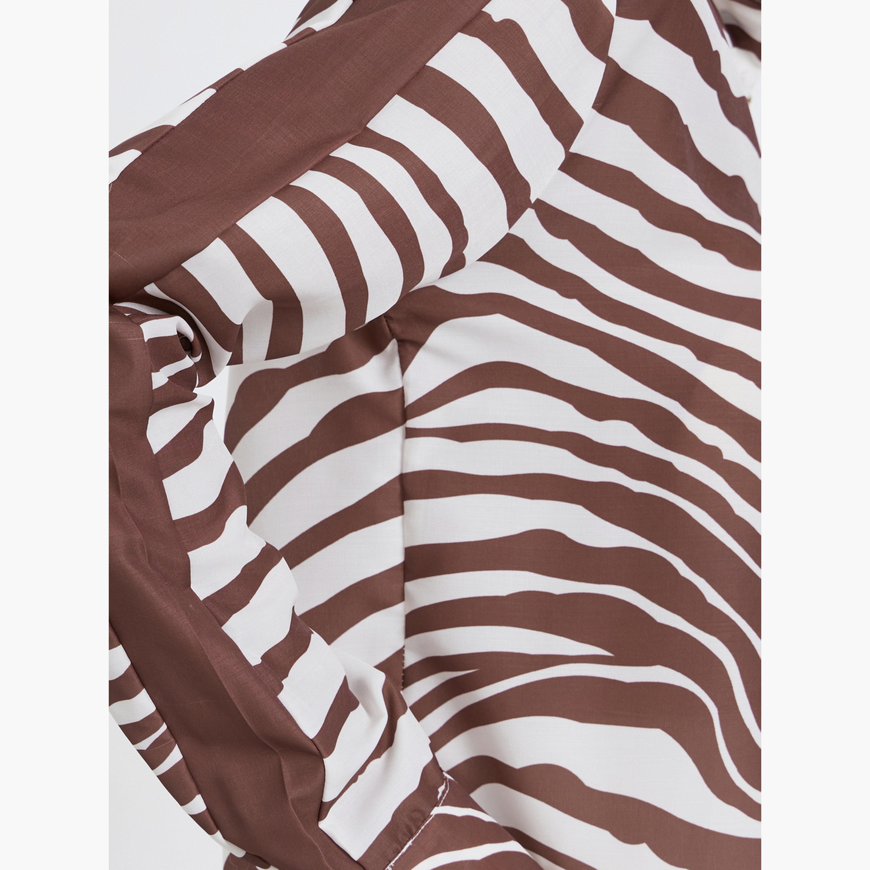 ستايلي - قميص بيج نقشة حمار وحشي وأكمام طويلة للنساء-women-clothing-shirtsandblouses-shirts-image-4