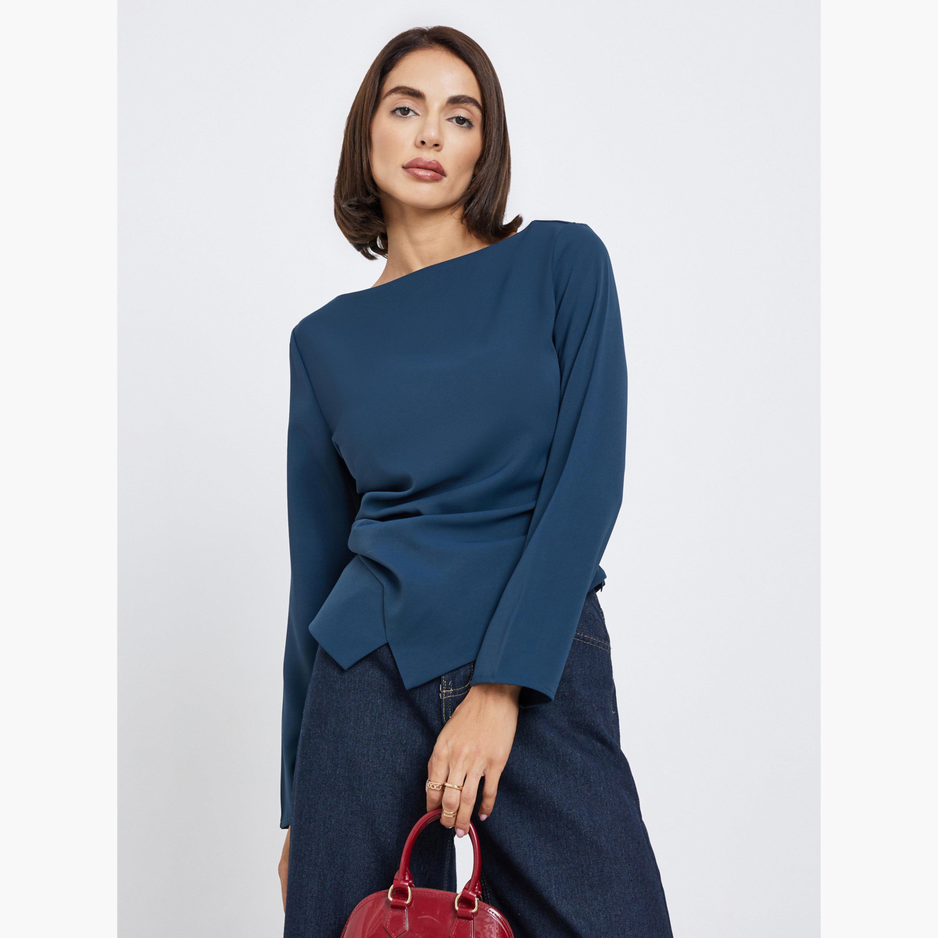 Styli Women Blue Long Sleeve Blouse-women-clothing-shirtsandblouses-blouses-image-1