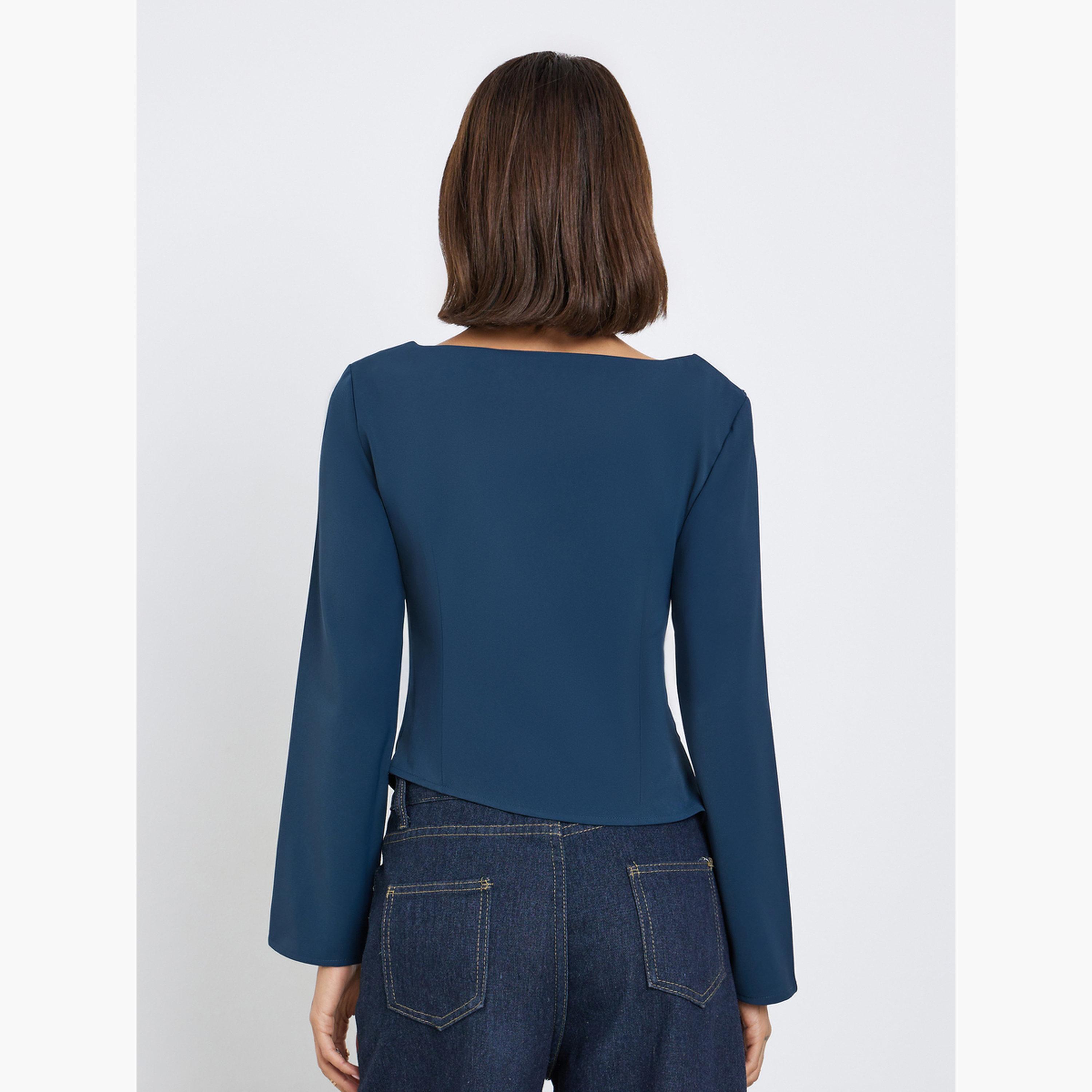 ستايلي - بلوزة زرقاء بأكمام طويلة للنساء-women-clothing-shirtsandblouses-blouses-image-4