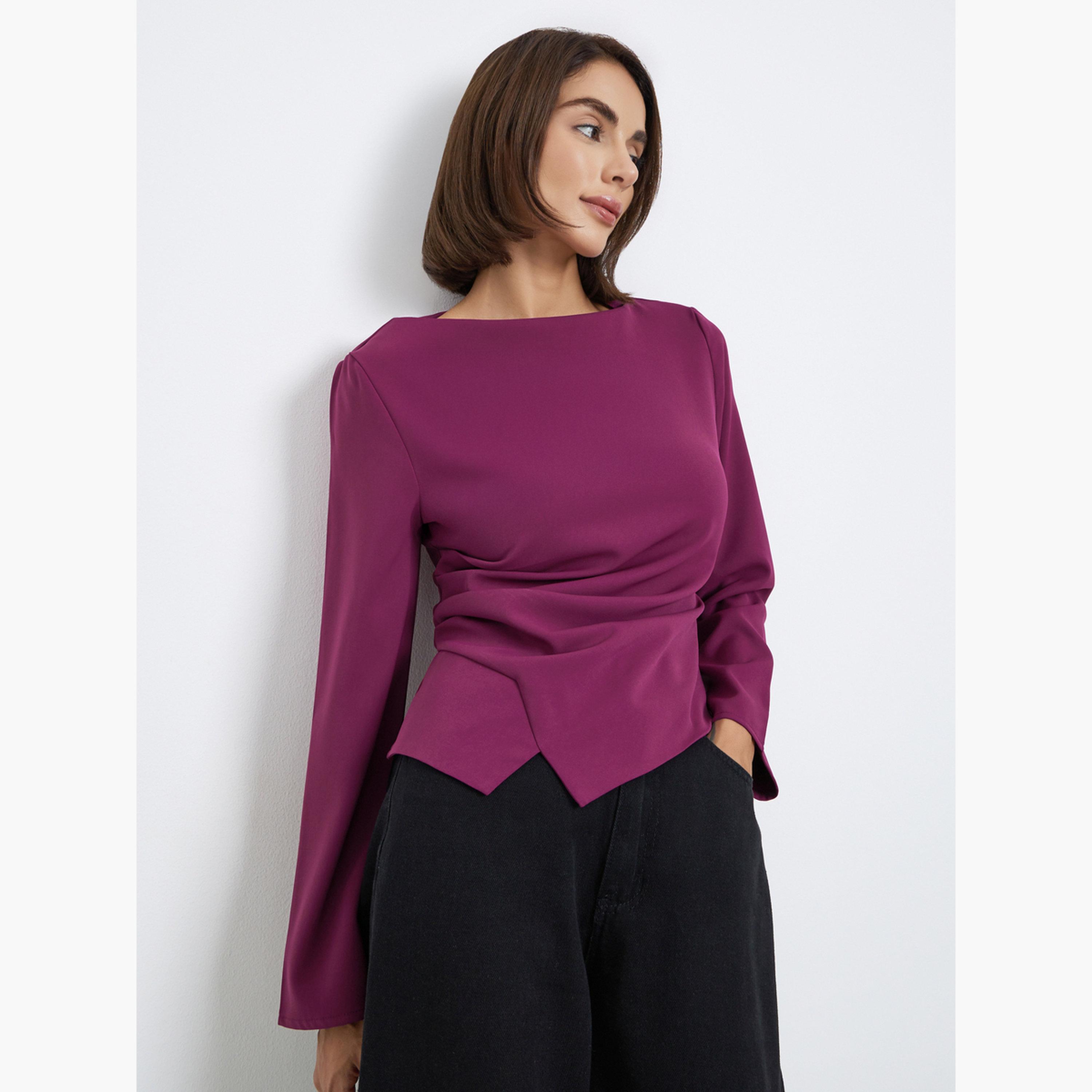 ستايلي - بلوزة برغندي بأكمام طويلة للنساء-women-clothing-shirtsandblouses-blouses-image-1