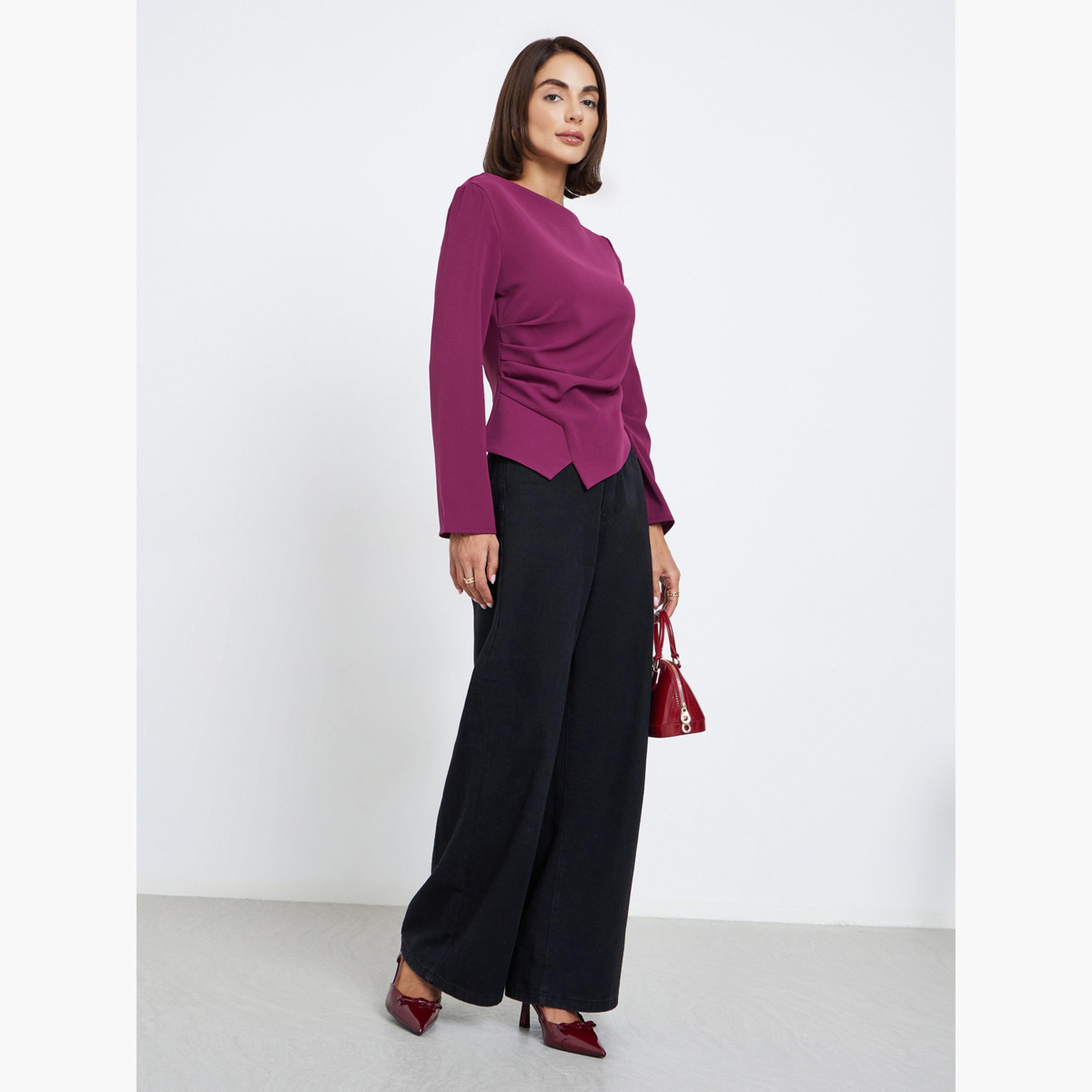 Styli Women Burgundy Long Sleeve Blouse-women-clothing-shirtsandblouses-blouses-image-2