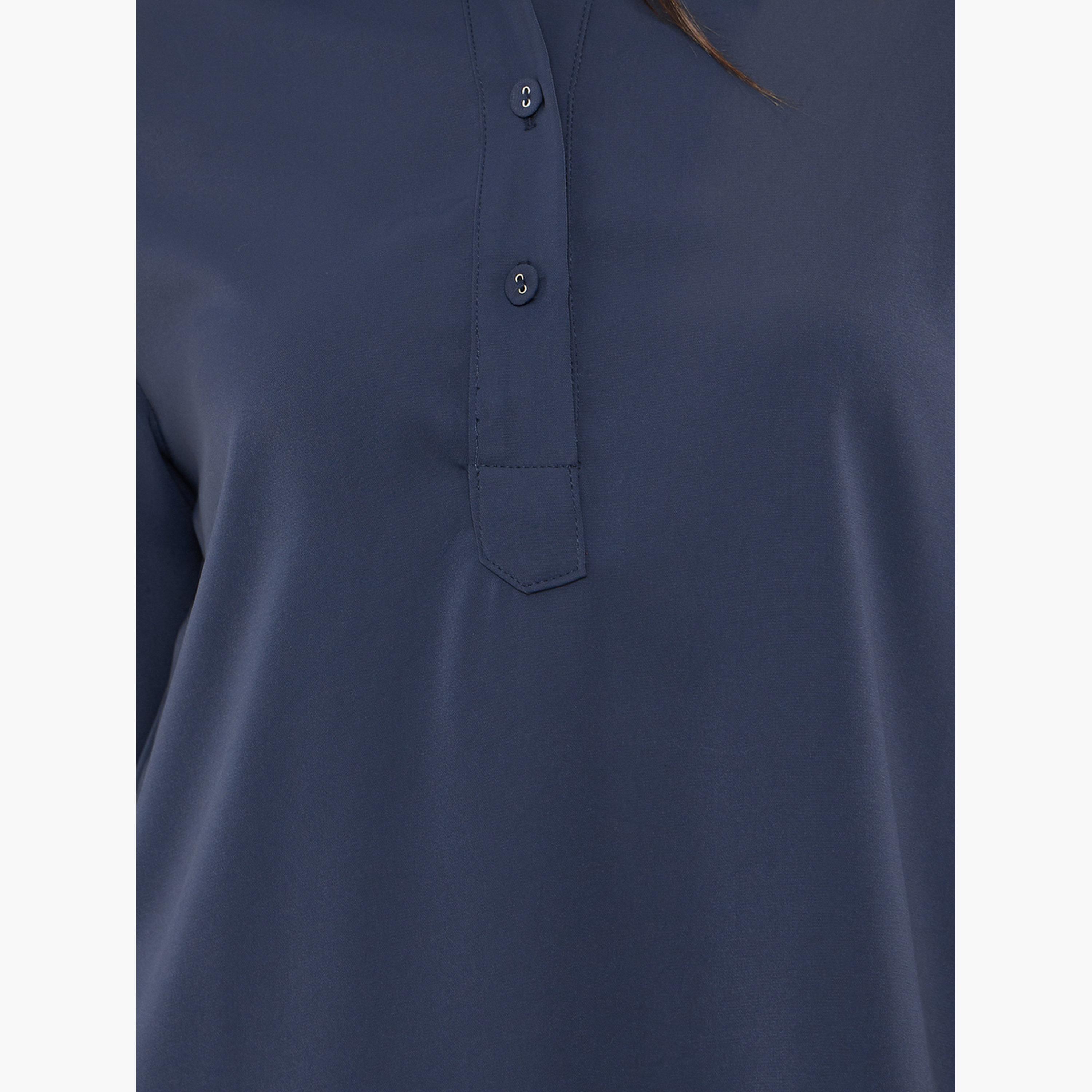 Styli Blue Longline Shirt with Half Placket-women-clothing-shirtsandblouses-shirts-image-3