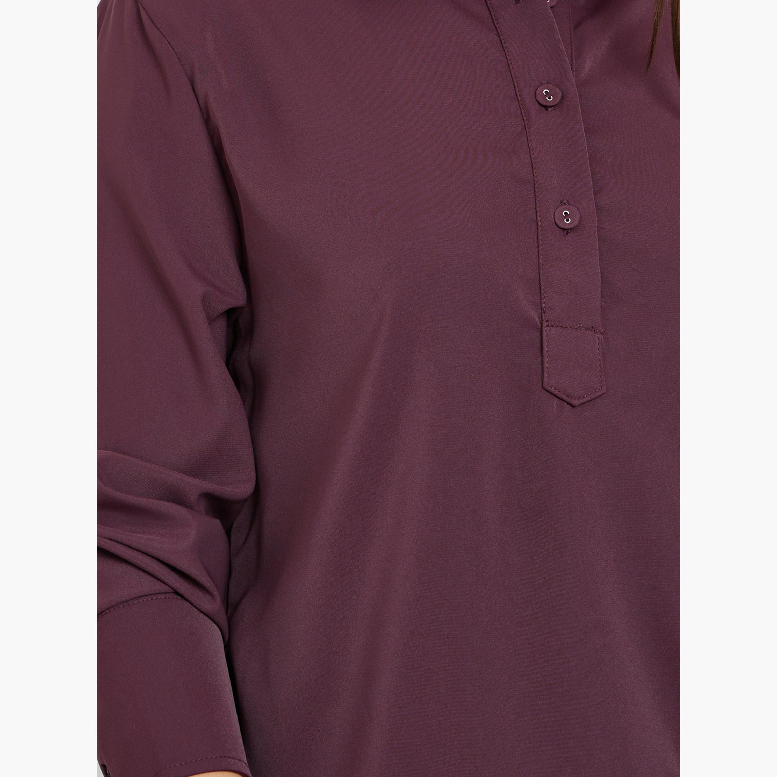 Styli Burgundy Longline Shirt with Half Placket-women-clothing-shirtsandblouses-shirts-image-3
