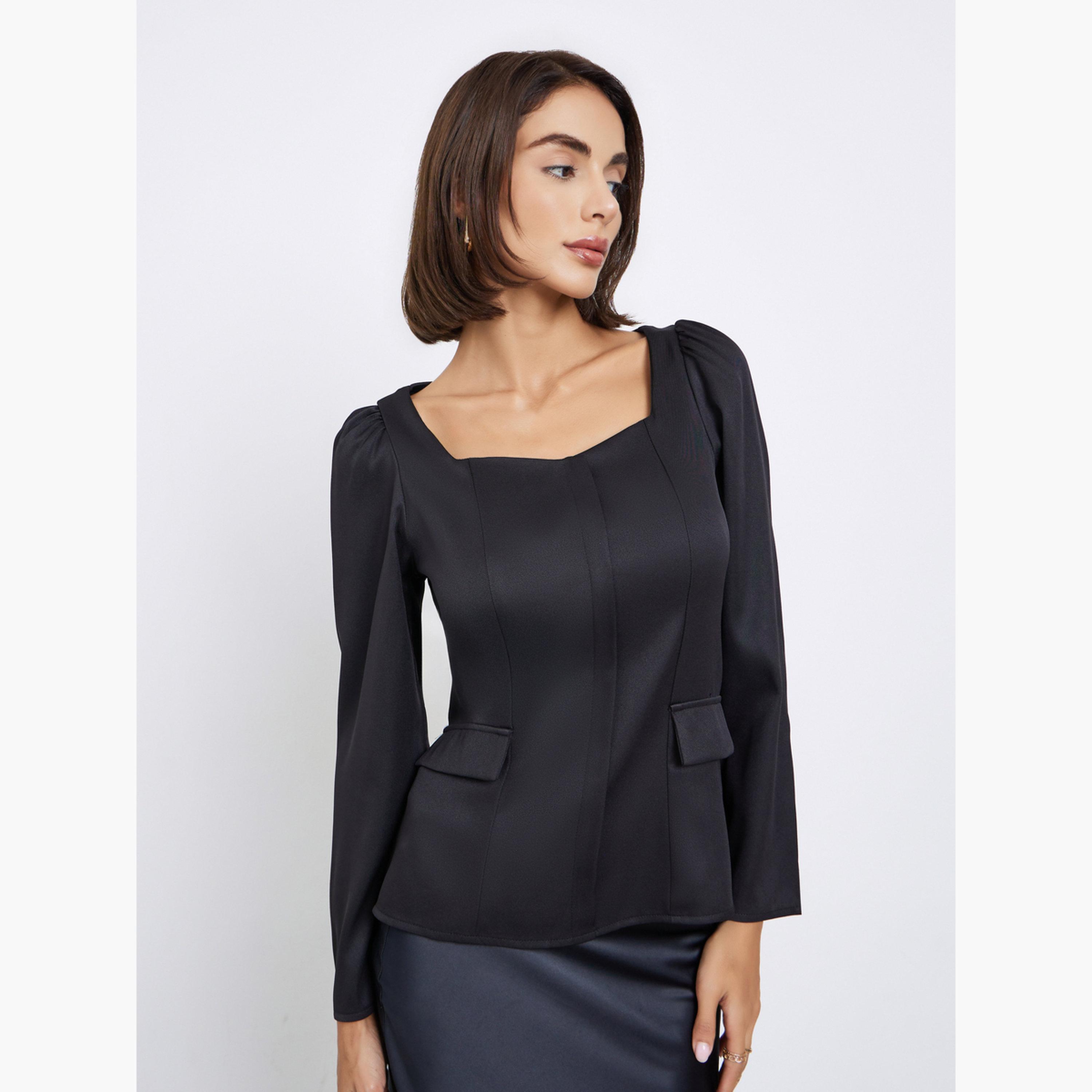 Styli Women Black Sweetheart Neck Blouse-women-clothing-shirtsandblouses-blouses-image-1
