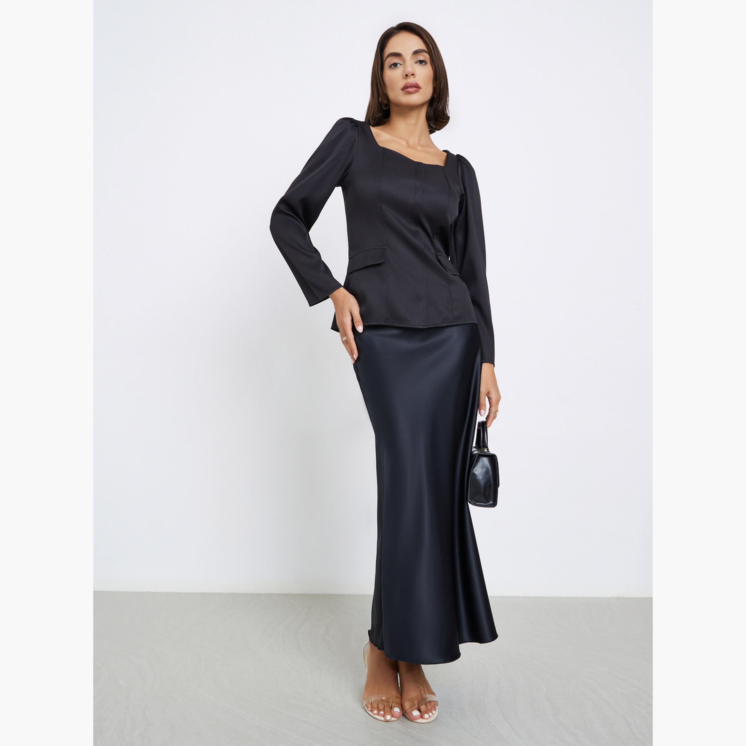 ستايلي - بلوزة سوداء برقبة على شكل قلب للنساء-women-clothing-shirtsandblouses-blouses-image-2
