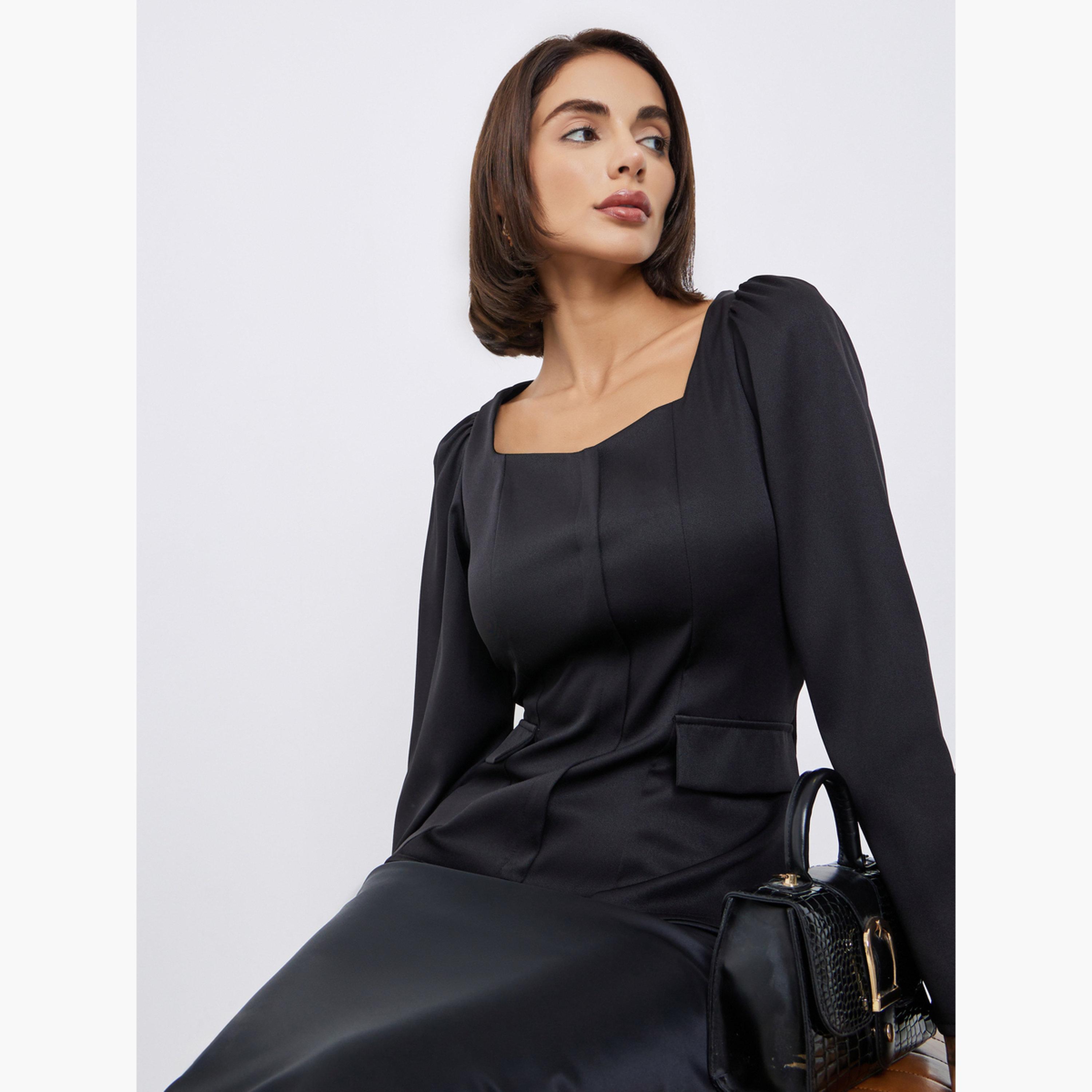 ستايلي - بلوزة سوداء برقبة على شكل قلب للنساء-women-clothing-shirtsandblouses-blouses-image-3