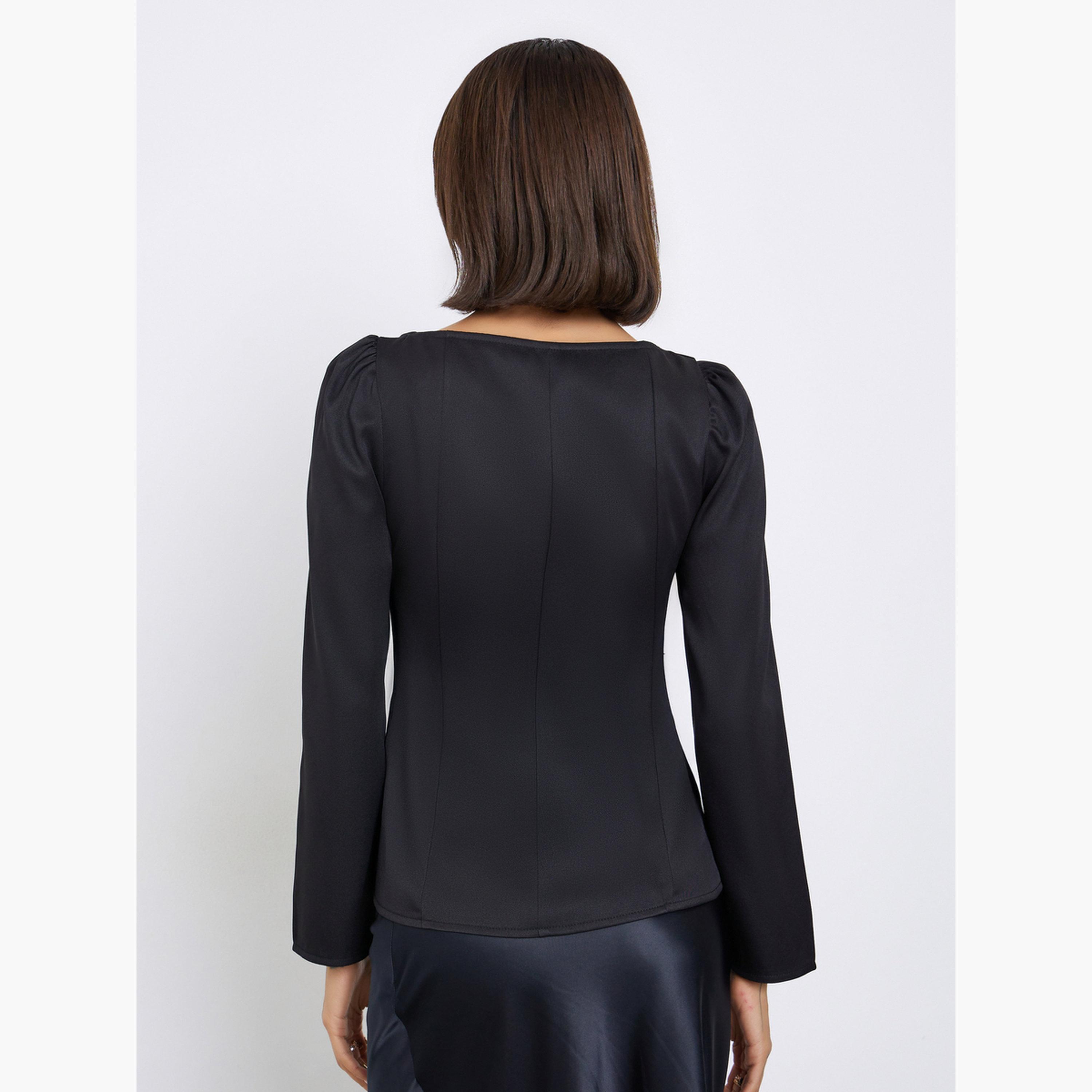 ستايلي - بلوزة سوداء برقبة على شكل قلب للنساء-women-clothing-shirtsandblouses-blouses-image-5