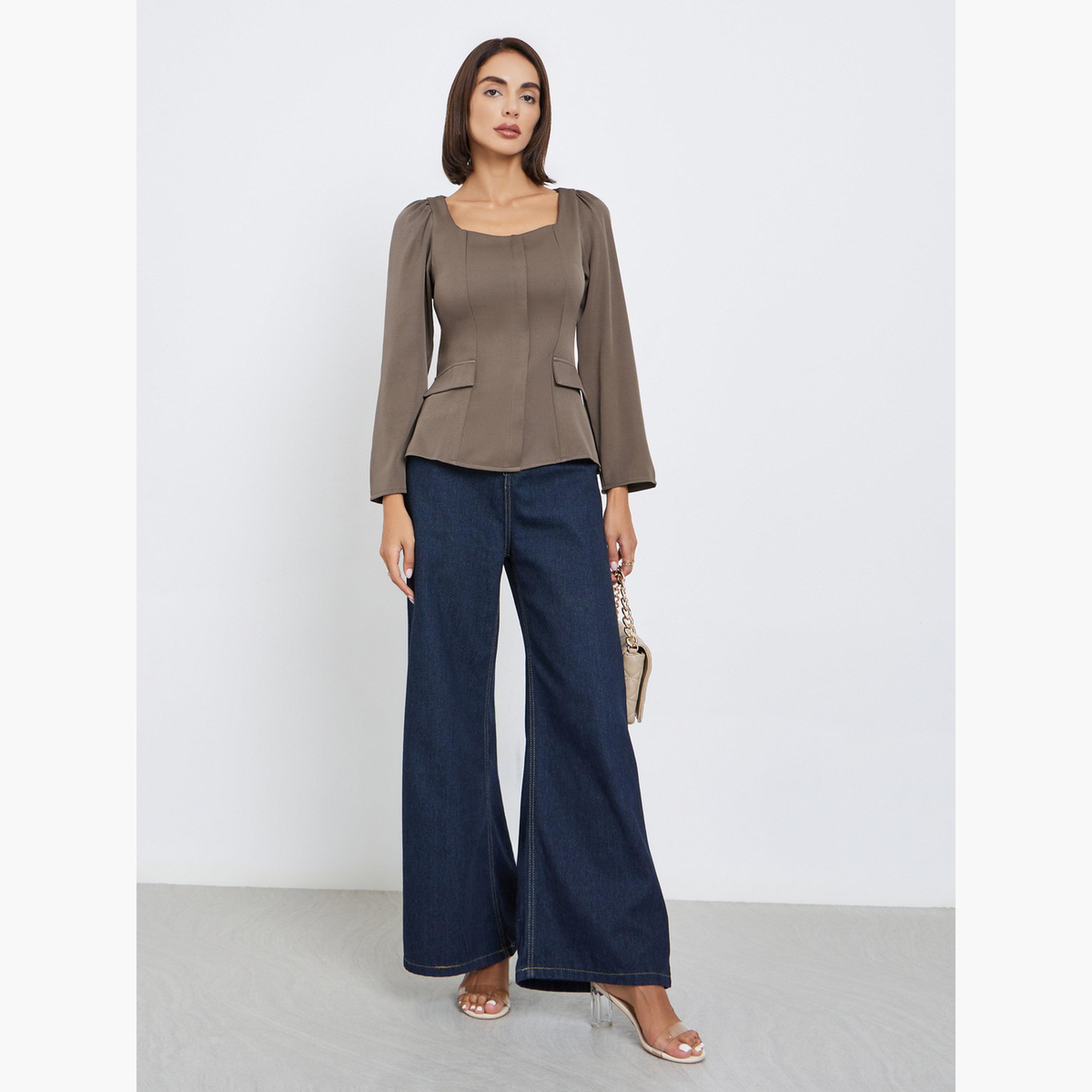 Styli Women Brown Sweetheart Neck Blouse-women-clothing-shirtsandblouses-blouses-image-2