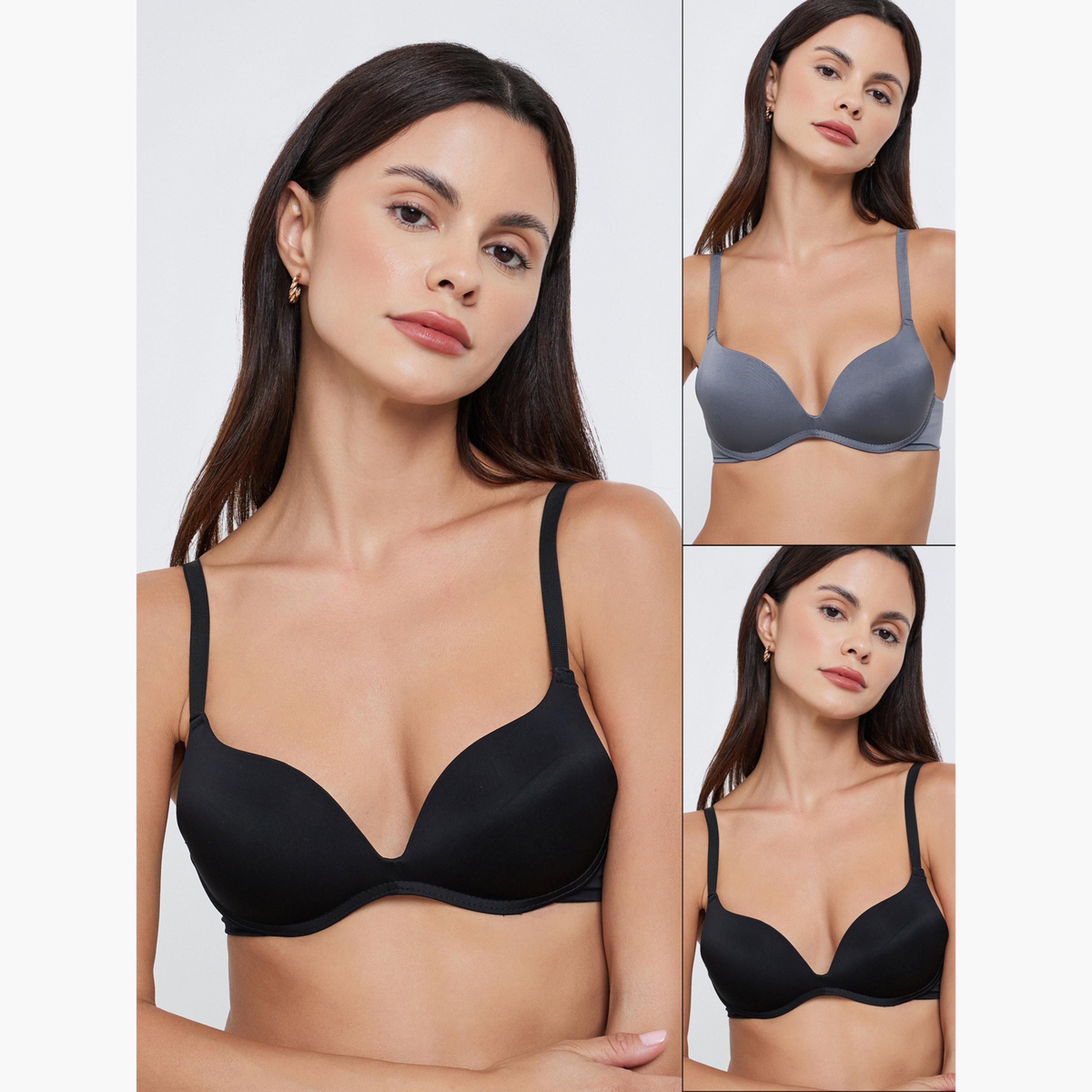 Styli Pack of 2 - Padded Non-Wired Plunge Bra-women-clothing-lingerie-bras-image-1