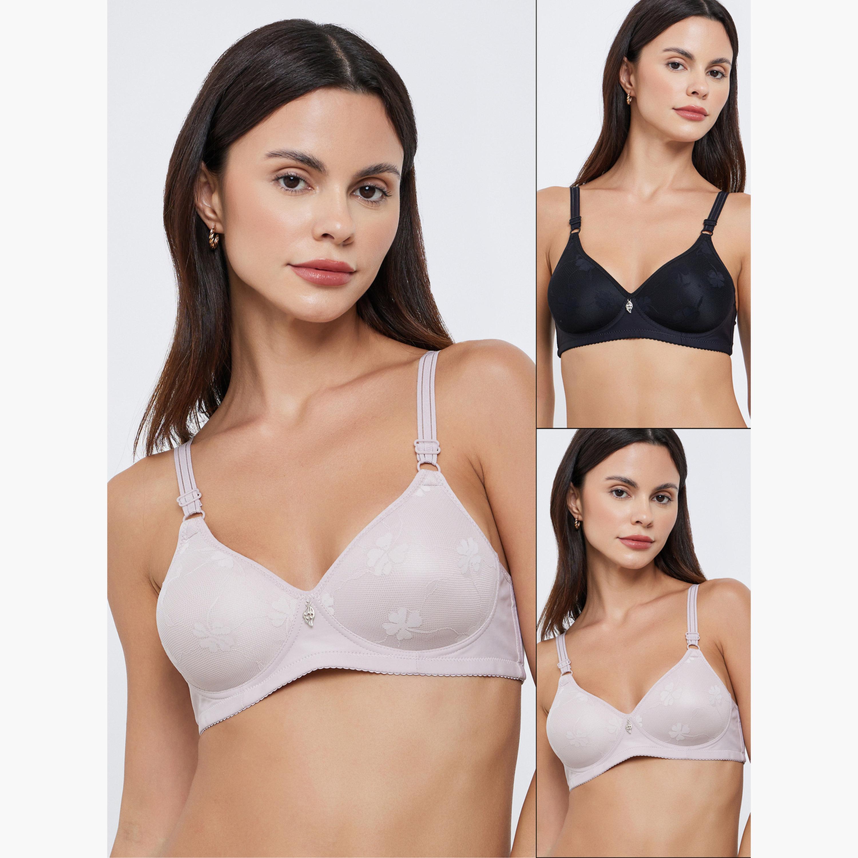 ستايلي - عبوة من قطعتين - حمالة صدر مبطنة بدون أسلاك بنقشة جاكار مع تفاصيل حواف-women-clothing-lingerie-bras-image-1
