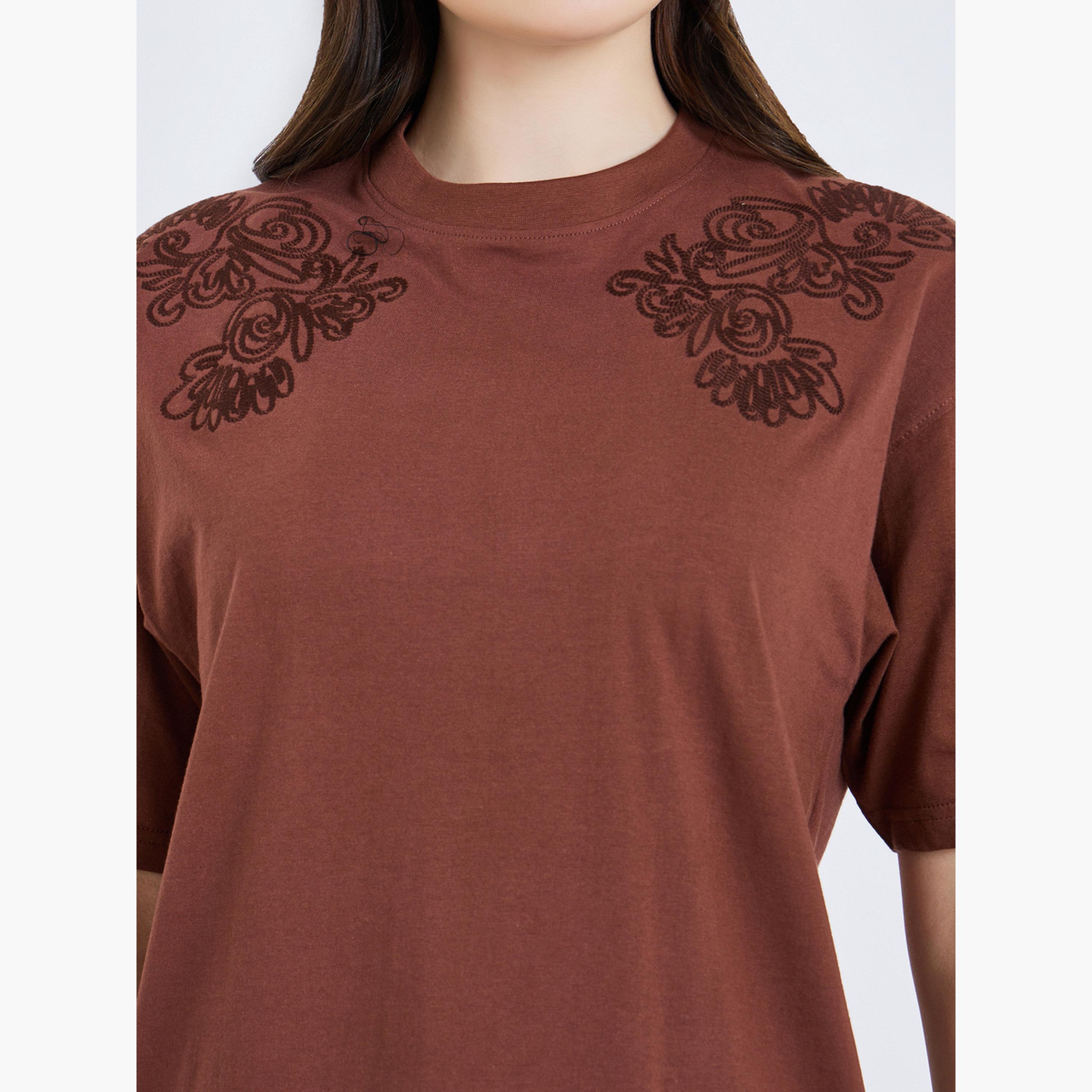 Styli Women Floral Tonal Embroidery 100% Cotton T-Shirt-women-clothing-tshirts-image-4