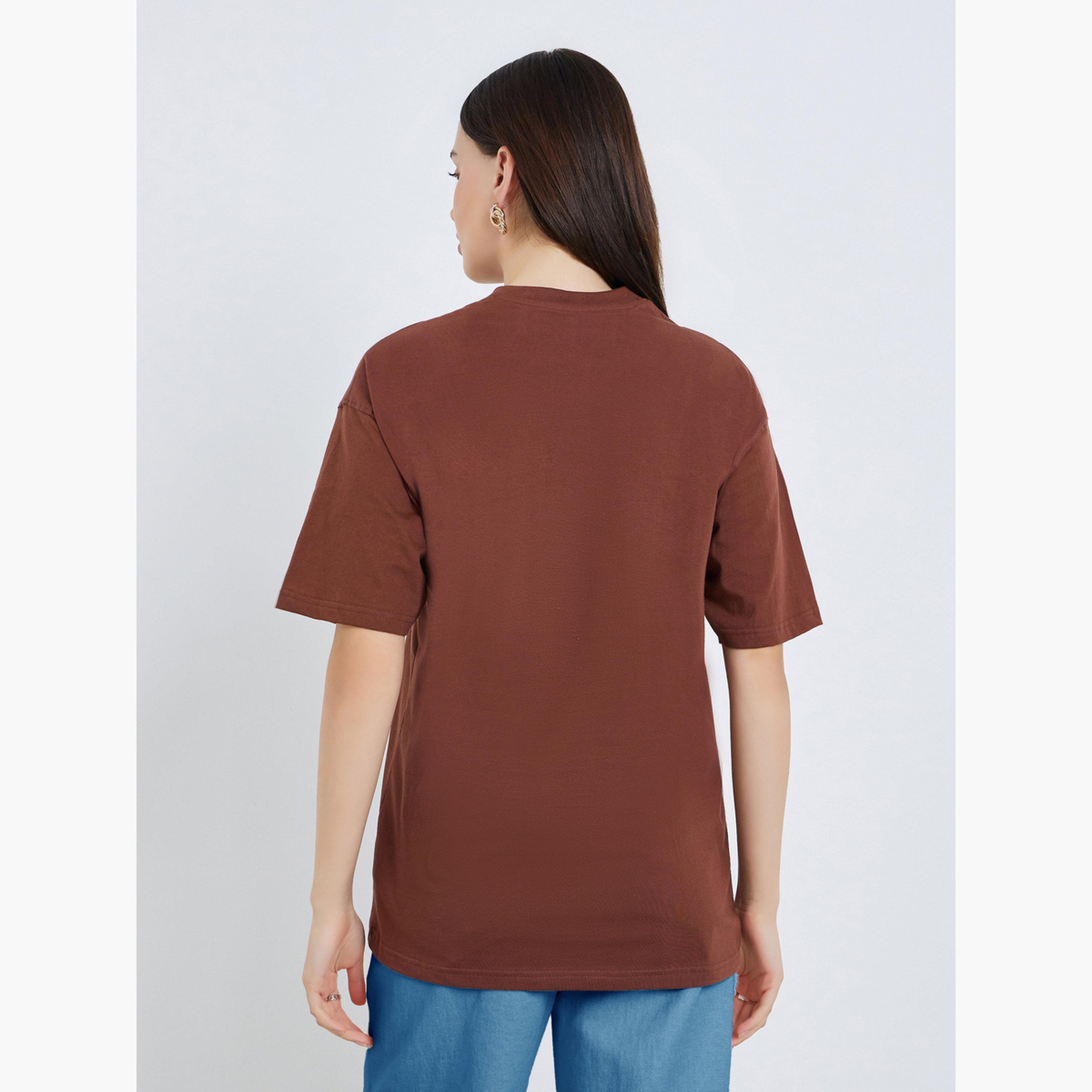 تيشيرت قطني 100% بتطريز زهور متناغم-women-clothing-tshirts-image-5