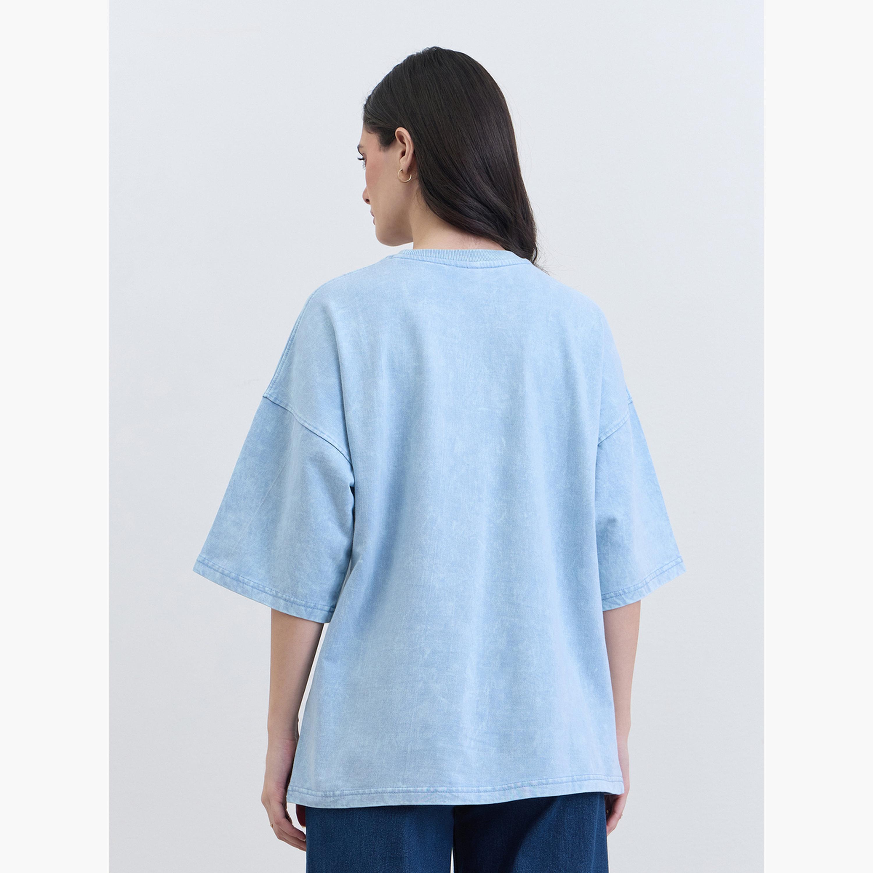 Styli Light Blue Oversized Slogan Print T-Shirt-women-clothing-tshirts-image-5