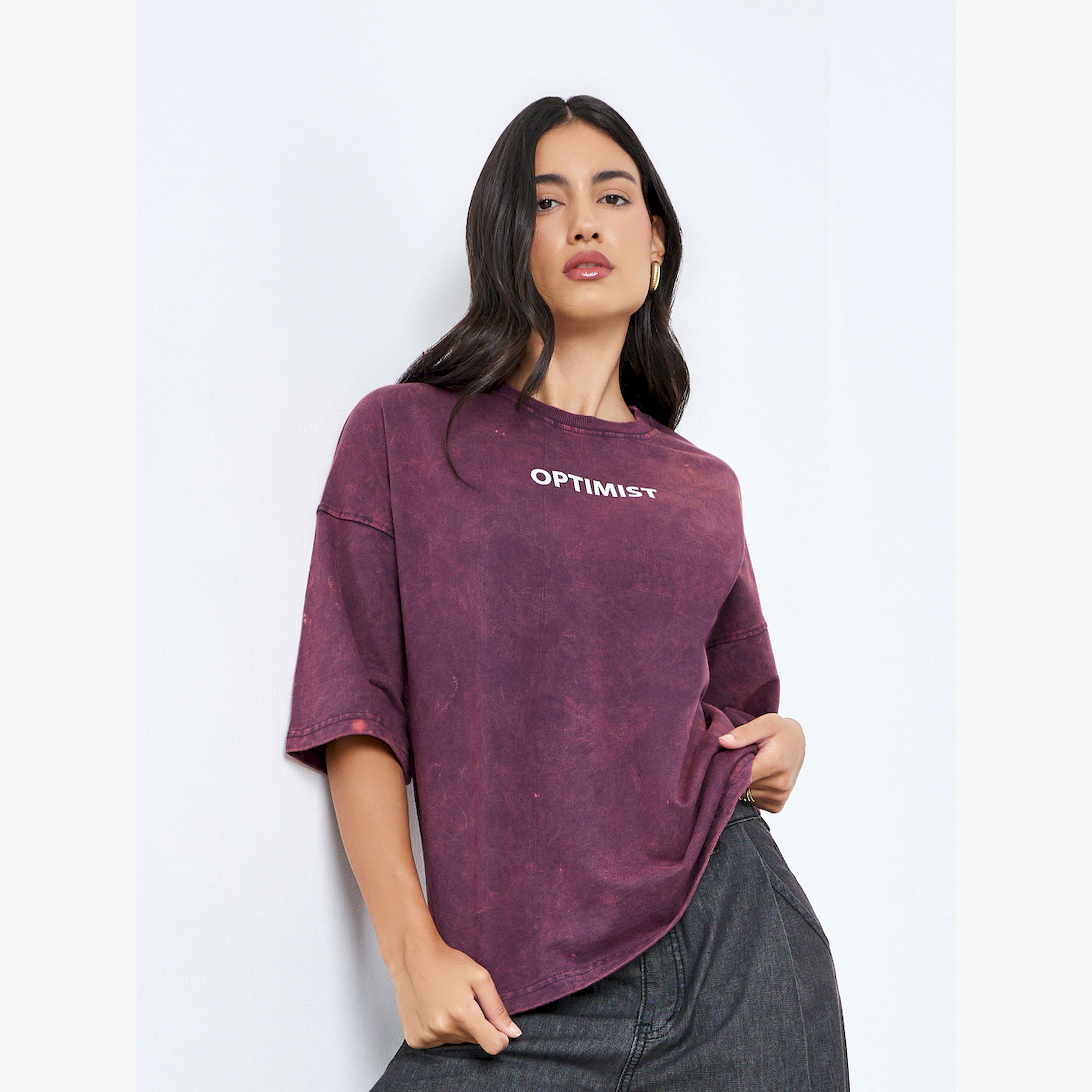 Styli Purple Slogan Print Oversized T-Shirt-women-clothing-tshirts-image-3
