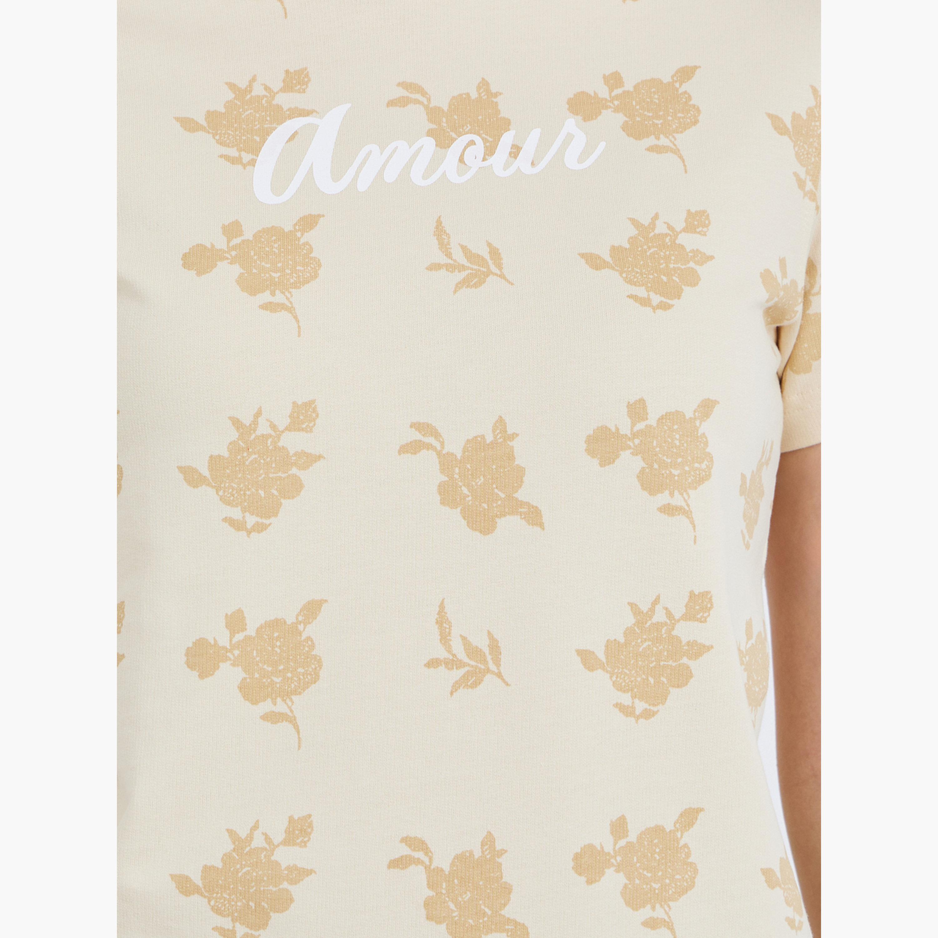 Styli Women Beige Floral Graphic 100% Cotton T-Shirt-women-clothing-tshirts-image-3