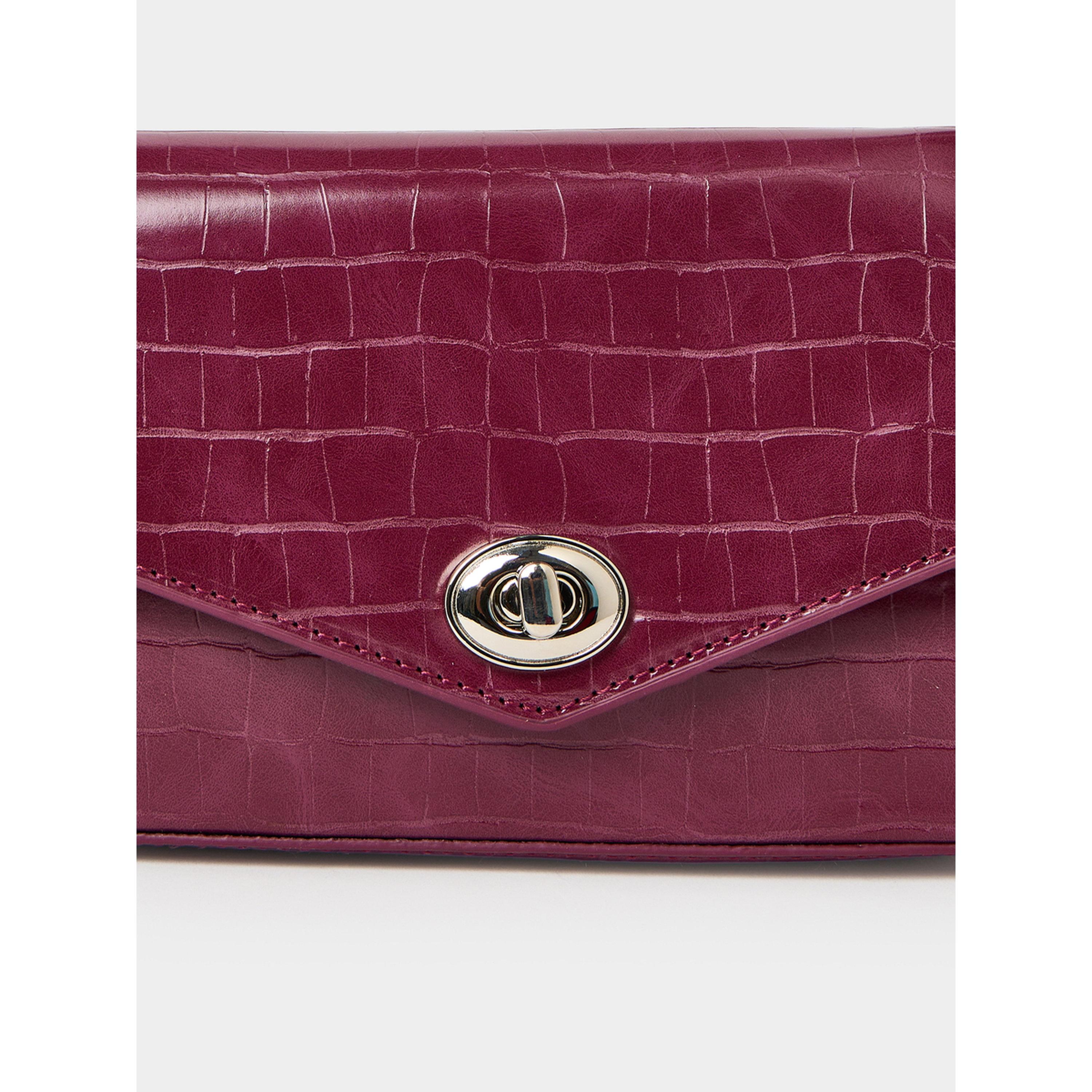 Styli Burgundy Croc-Effect Baguette Bag-women-bagsandwallets-handbags-image-2