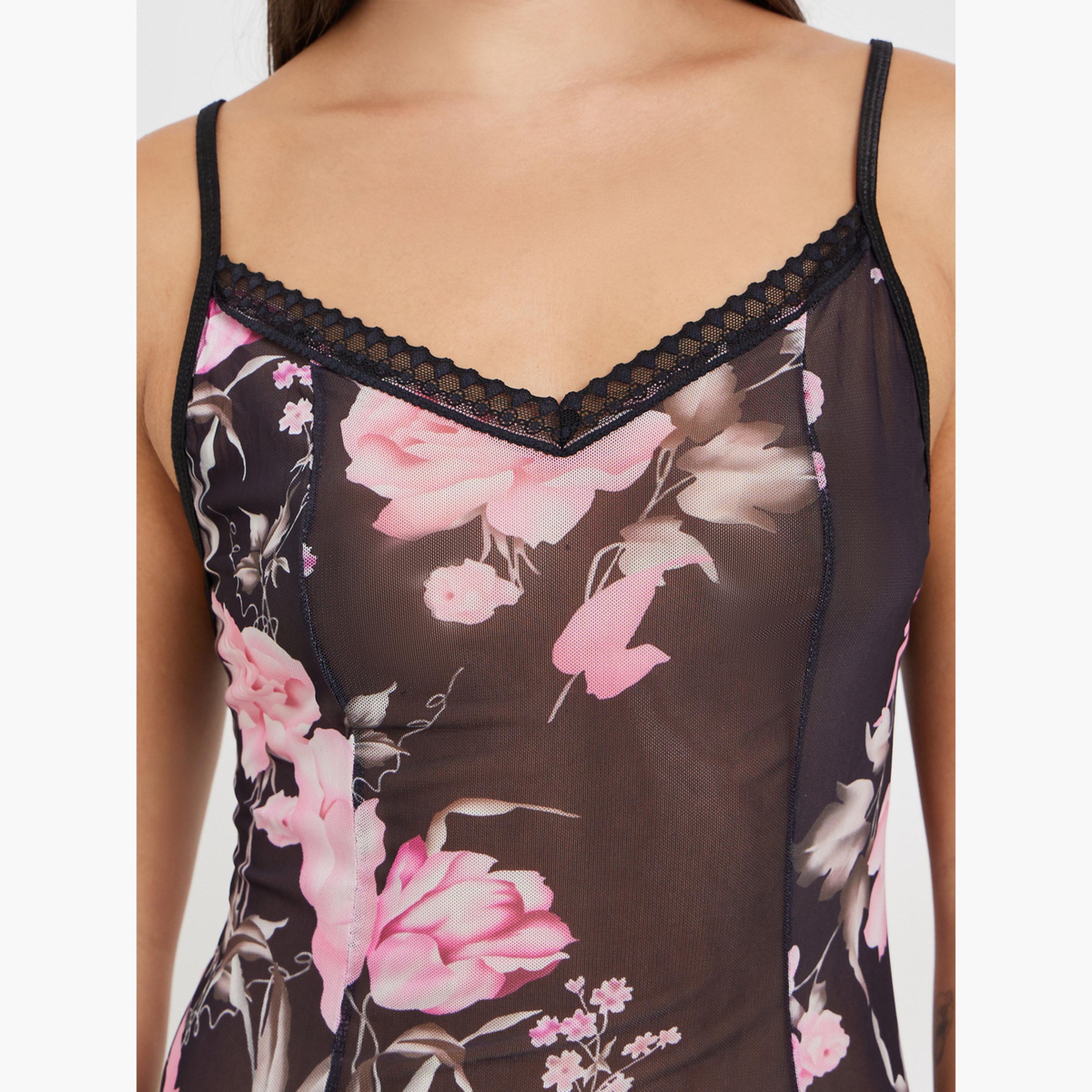 ستايلي - بيبي دول بطبعة زهور وحافة مكشكشة مع سروال داخلي-women-clothing-lingerie-babydollsandbodysuits-image-5