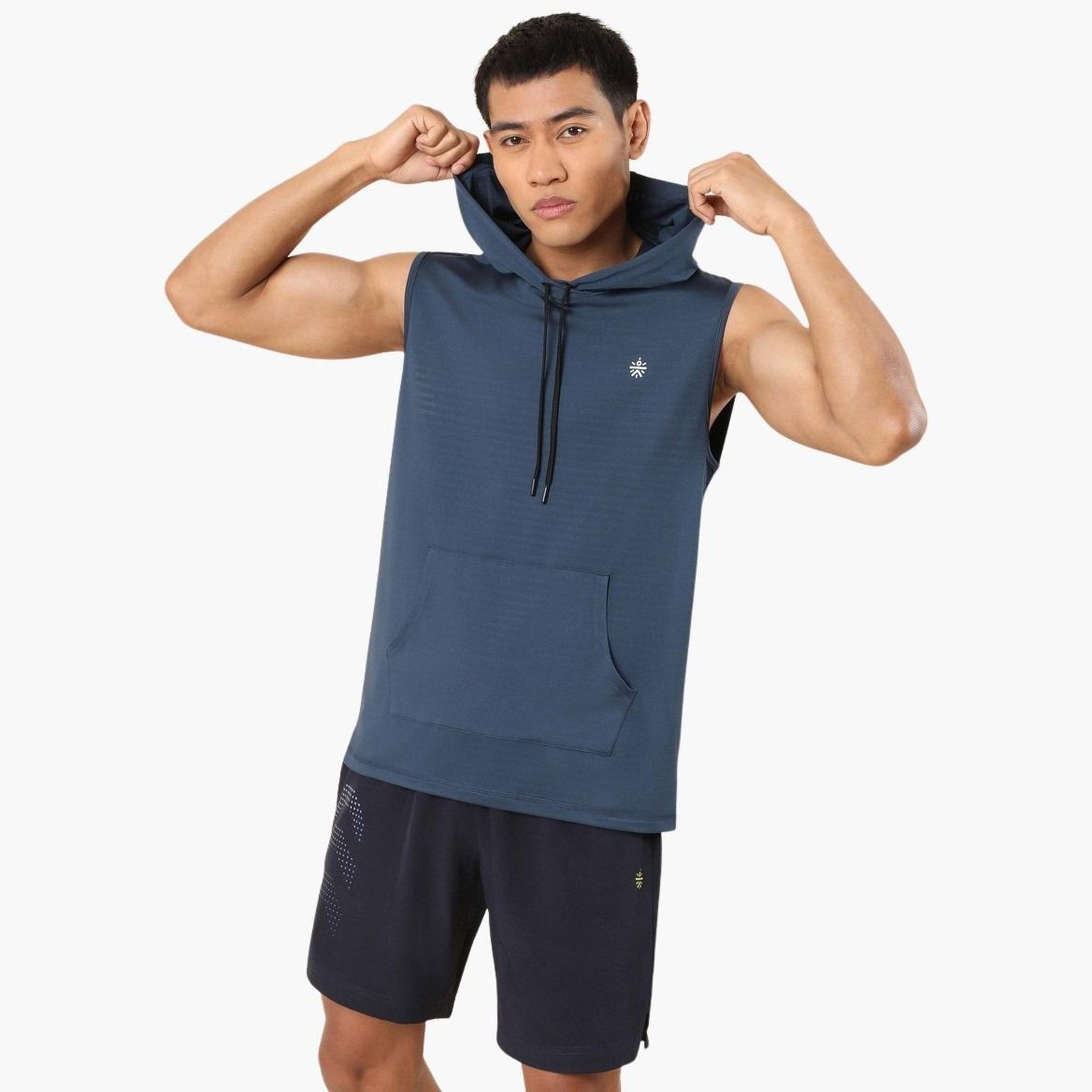 Cult X Styli Men Navy Blue Logo Detail Sleeveless Hooded T-Shirt-men-clothing-tshirtsandpolos-vests-image-1