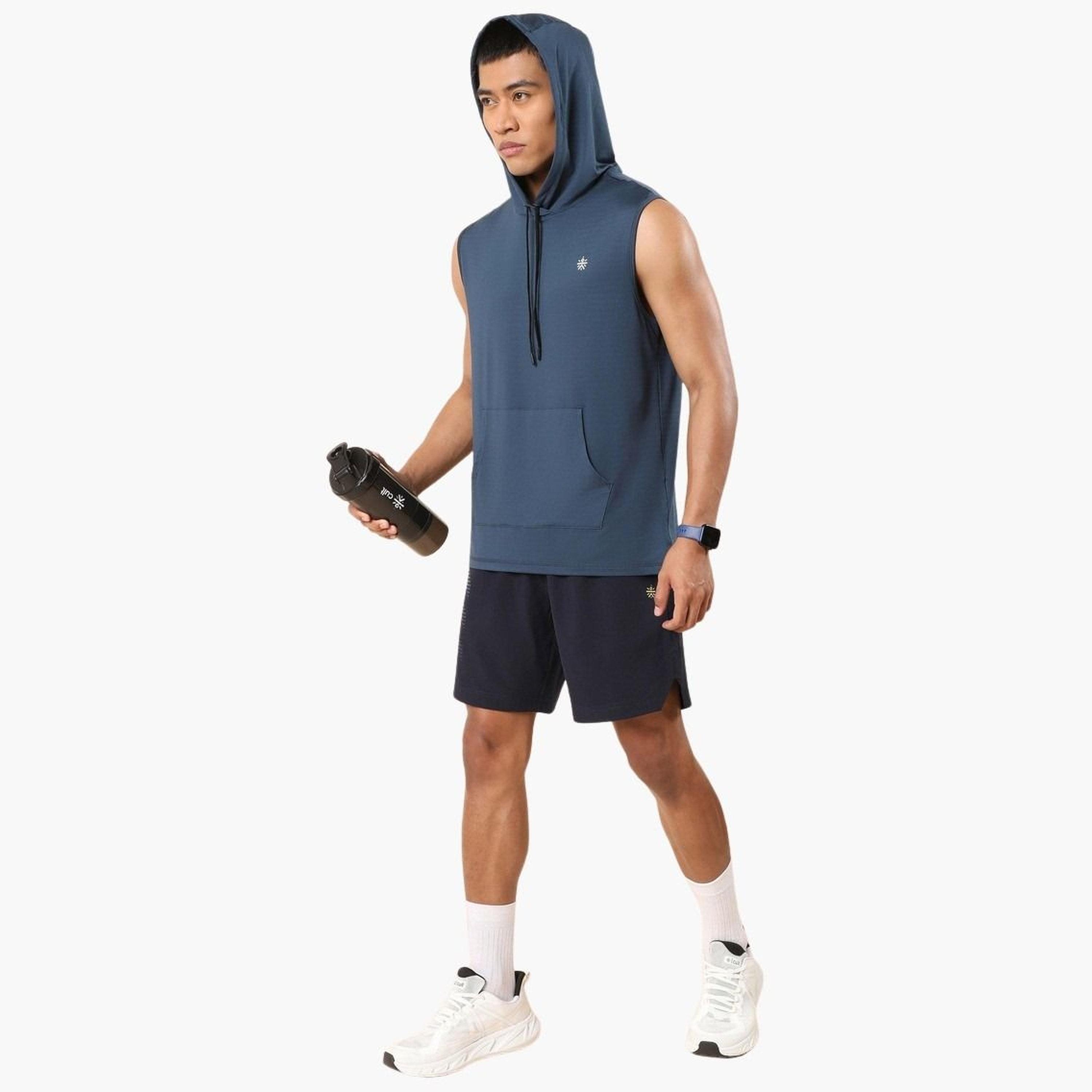 Cult X Styli Men Navy Blue Logo Detail Sleeveless Hooded T-Shirt-men-clothing-tshirtsandpolos-vests-image-2