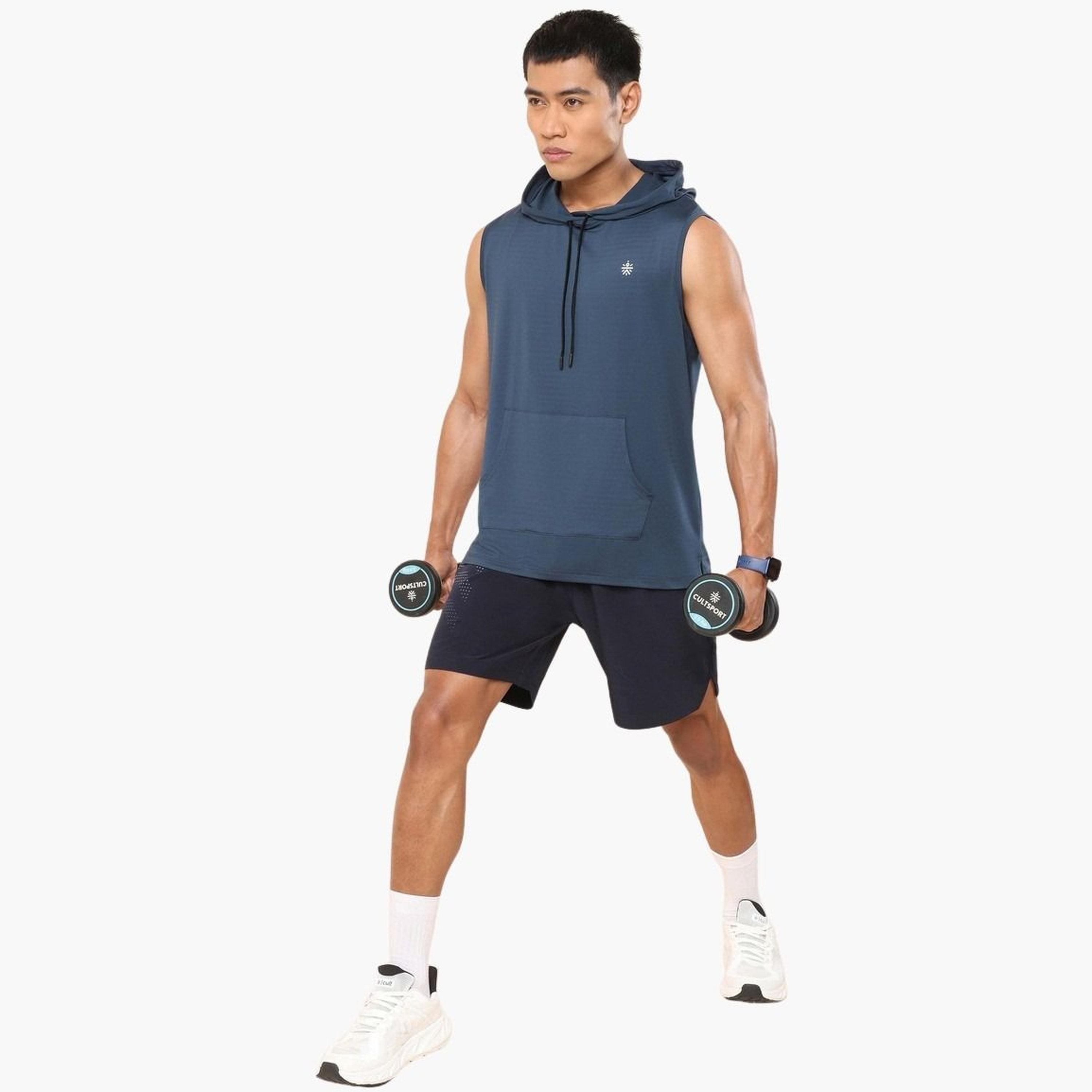 Cult X Styli Men Navy Blue Logo Detail Sleeveless Hooded T-Shirt-men-clothing-tshirtsandpolos-vests-image-4