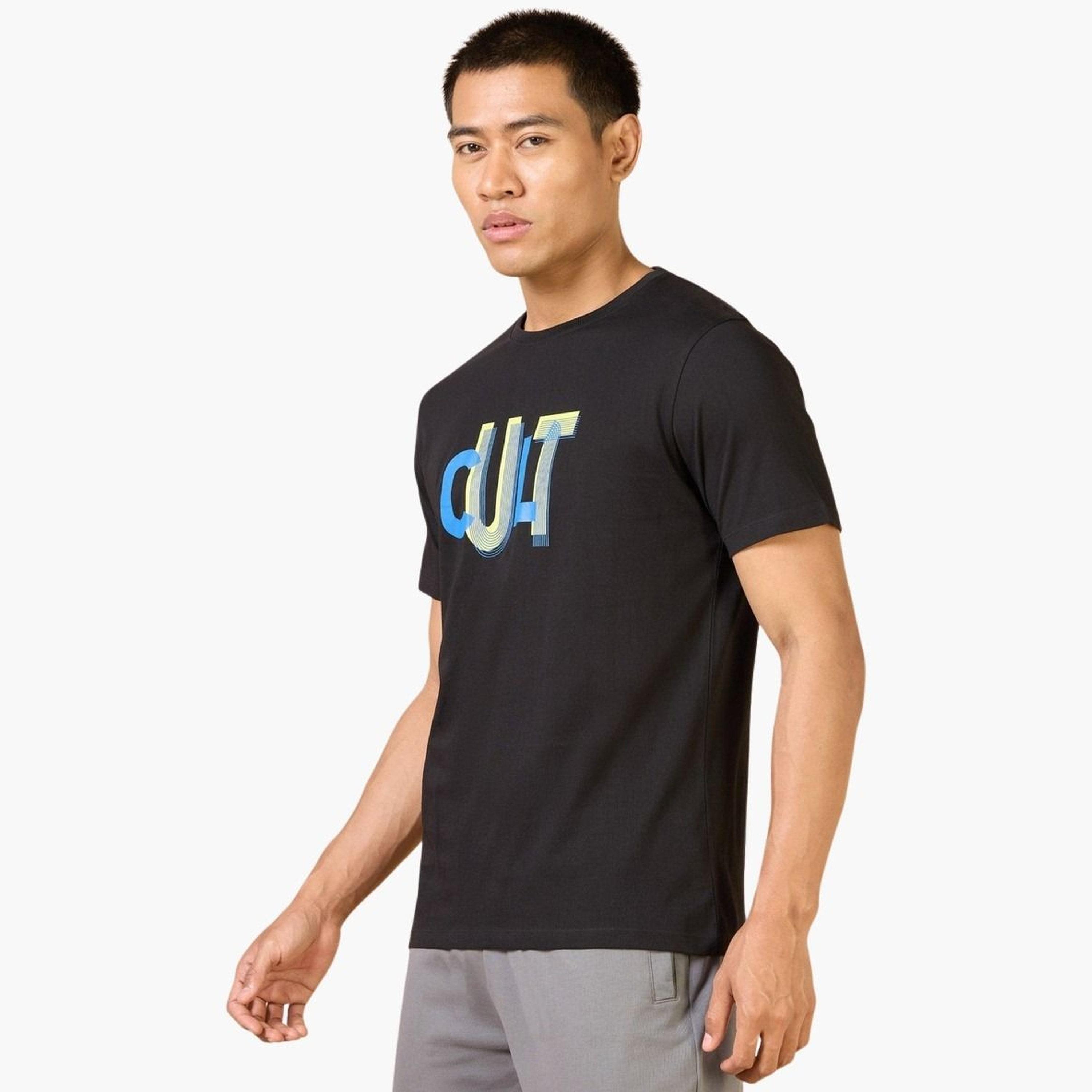 Cult X Styli Men Black Typography Print Short Sleeve T-Shirt-men-clothing-sportswearandactivewear-tshirtsandpolos-image-1