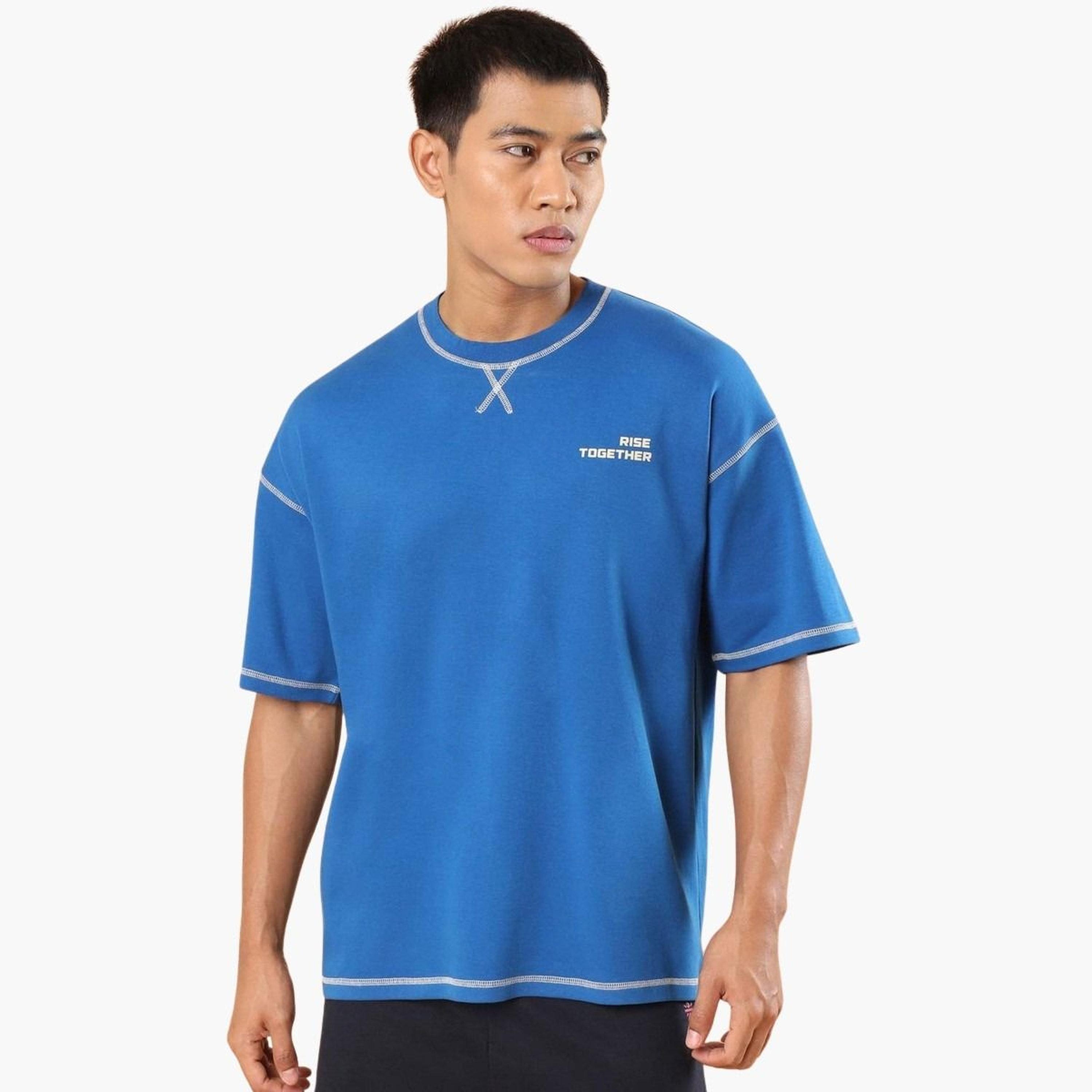 Cult X Styli Men Blue Rise Together Slogan Print Oversized T-Shirt-men-clothing-sportswearandactivewear-tshirtsandpolos-image-1